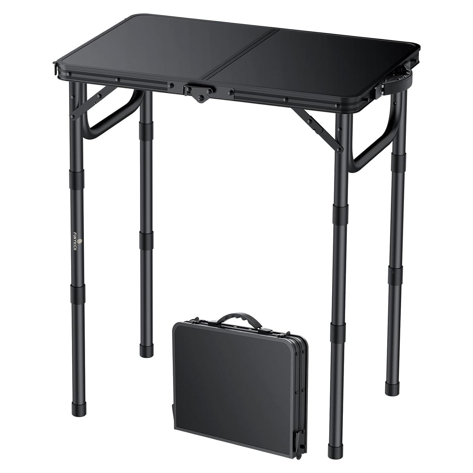 Mesa de Camping Plegable FUNYKICH 3 Alturas Ajustables Negra