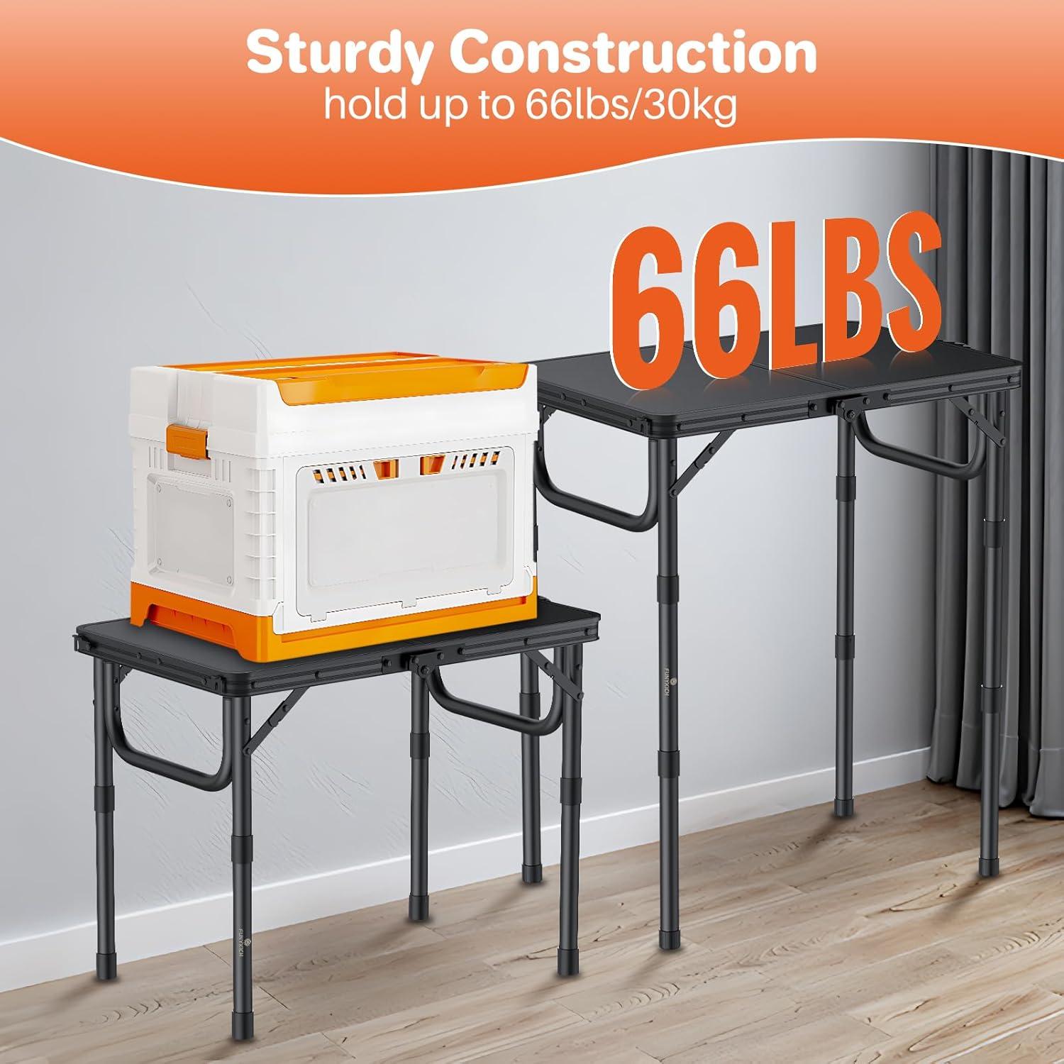 Mesa de Camping Plegable FUNYKICH 3 Alturas Ajustables Negra