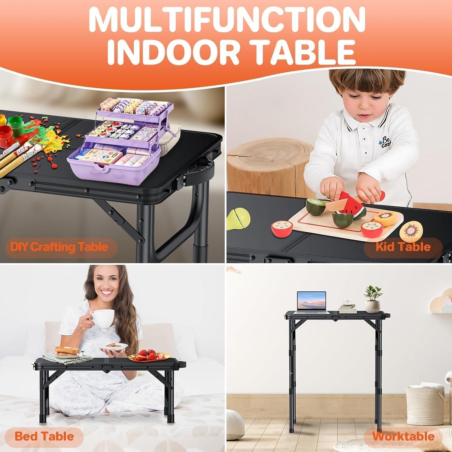 Mesa de Camping Plegable FUNYKICH 3 Alturas Ajustables Negra