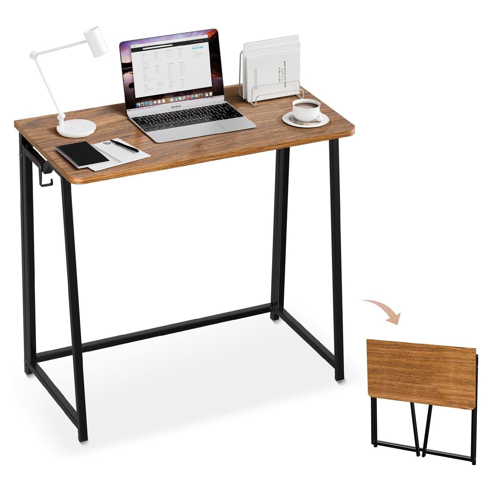 Escritorio Plegable Pequeño POLWKZU 80 cm Rústico para Oficina