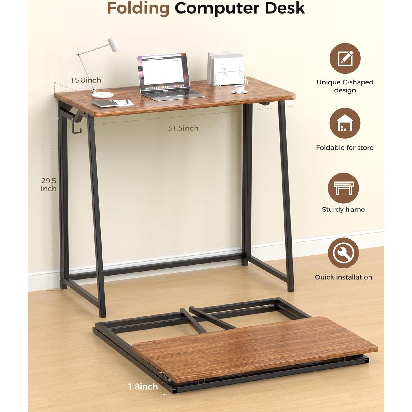 Escritorio Plegable Pequeño POLWKZU 80 cm Rústico para Oficina