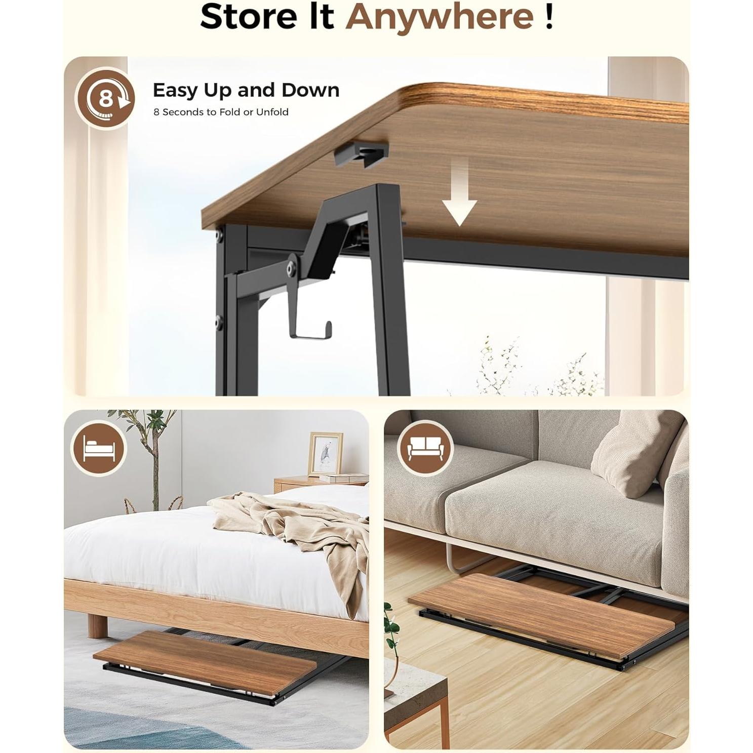 Escritorio Plegable Pequeño POLWKZU 80 cm Rústico para Oficina