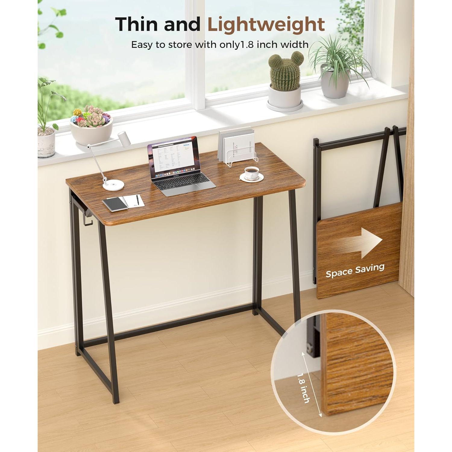 Escritorio Plegable Pequeño POLWKZU 80 cm Rústico para Oficina