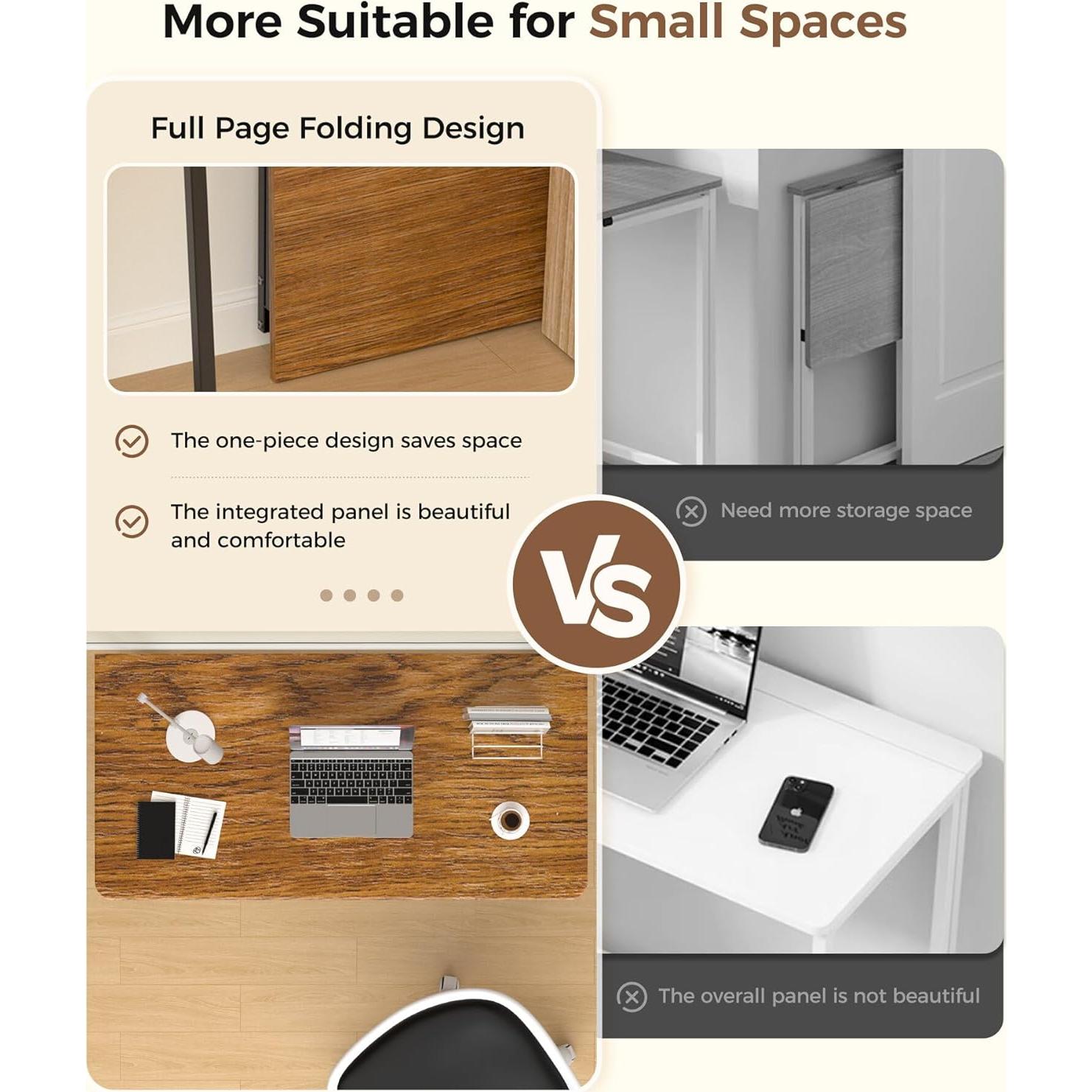 Escritorio Plegable Pequeño POLWKZU 80 cm Rústico para Oficina