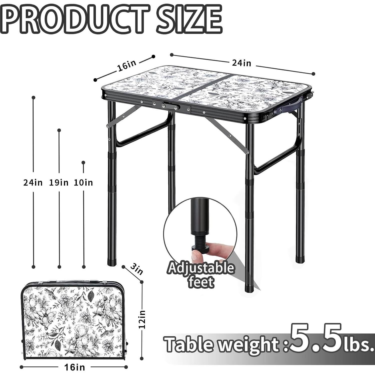 Mesa Lateral Plegable Yriuat 3 Alturas Ajustables Aluminio