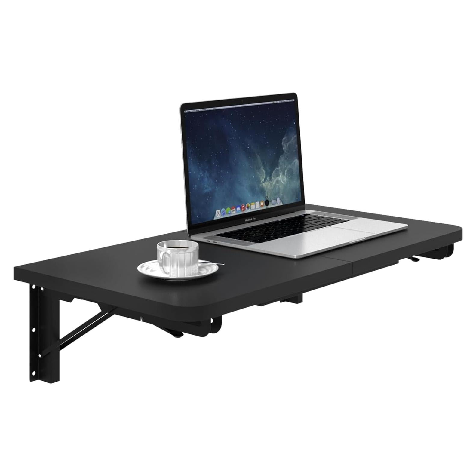Mesa Plegable de Pared TEAMIX, Escritorio Flotante Negro 60x30 cm