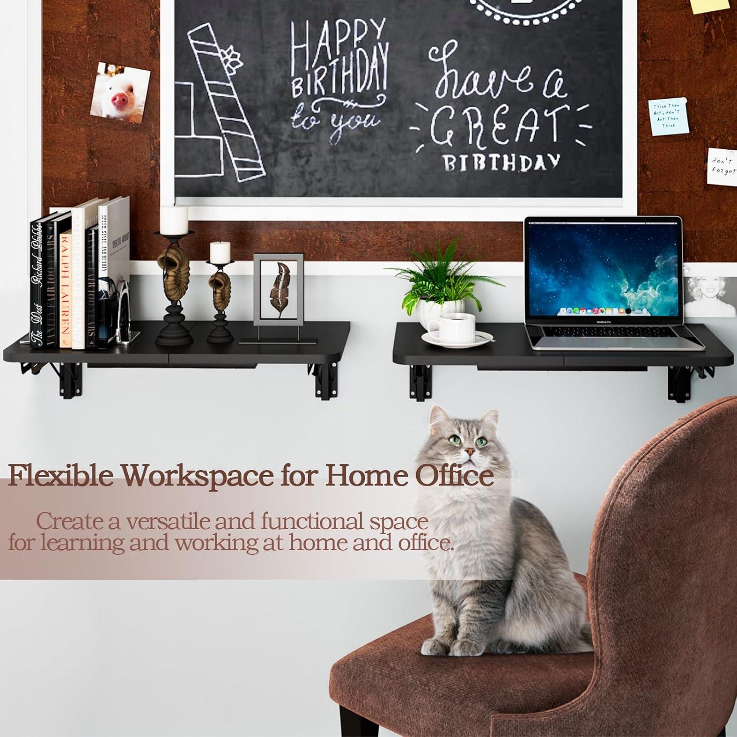 Mesa Plegable de Pared TEAMIX, Escritorio Flotante Negro 60x30 cm