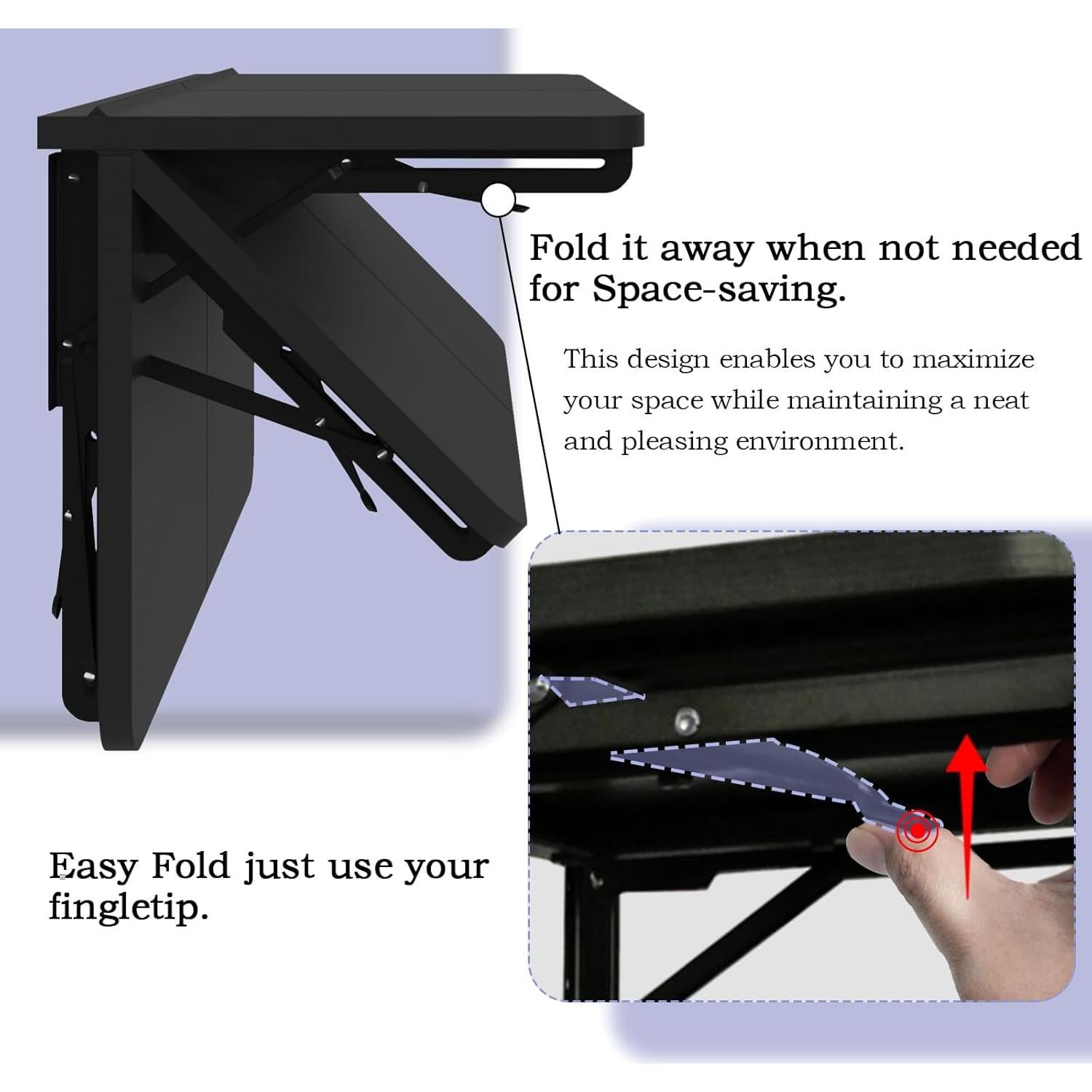 Mesa Plegable de Pared TEAMIX, Escritorio Flotante Negro 60x30 cm
