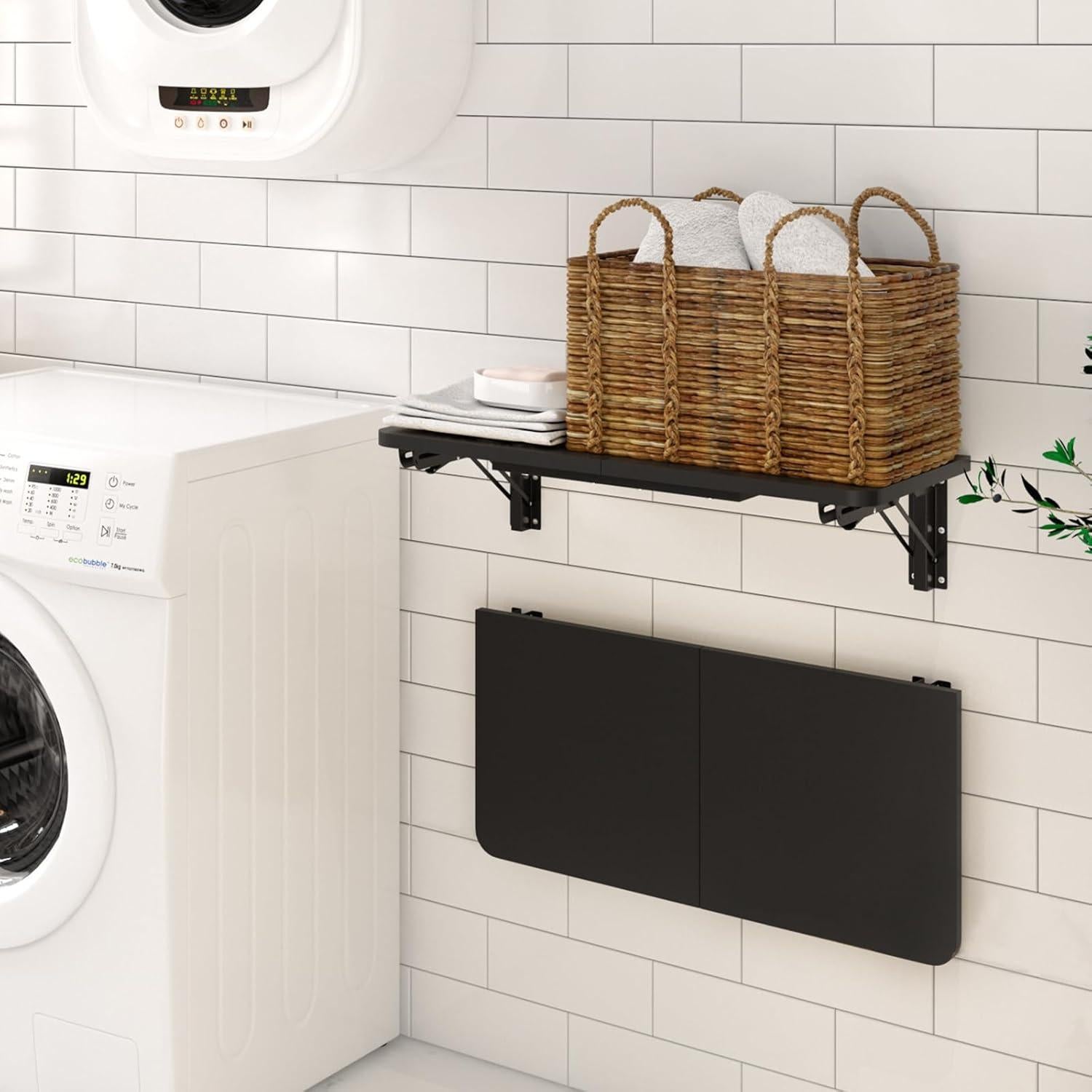 Mesa Plegable de Pared TEAMIX, Escritorio Flotante Negro 60x30 cm