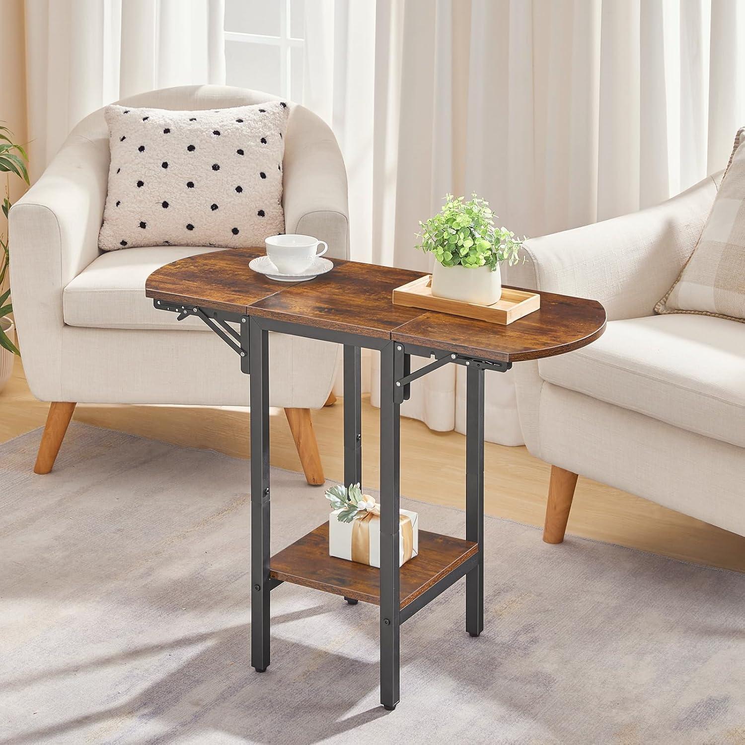 Mesa Lateral Plegable HOOBRO BF172BZ01, 84x38cm, Marrón Rústico