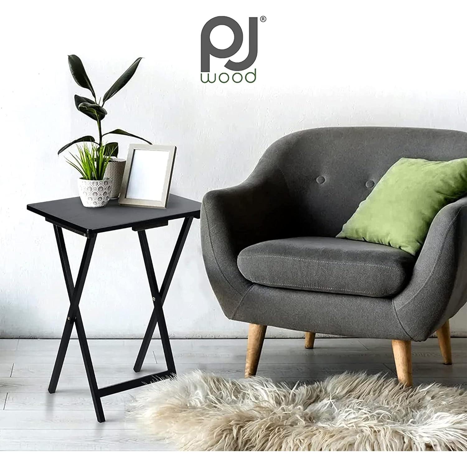 Conjunto de 2 Mesas Plegables PJ Wood, Color Negro, 48.4x37x66 cm