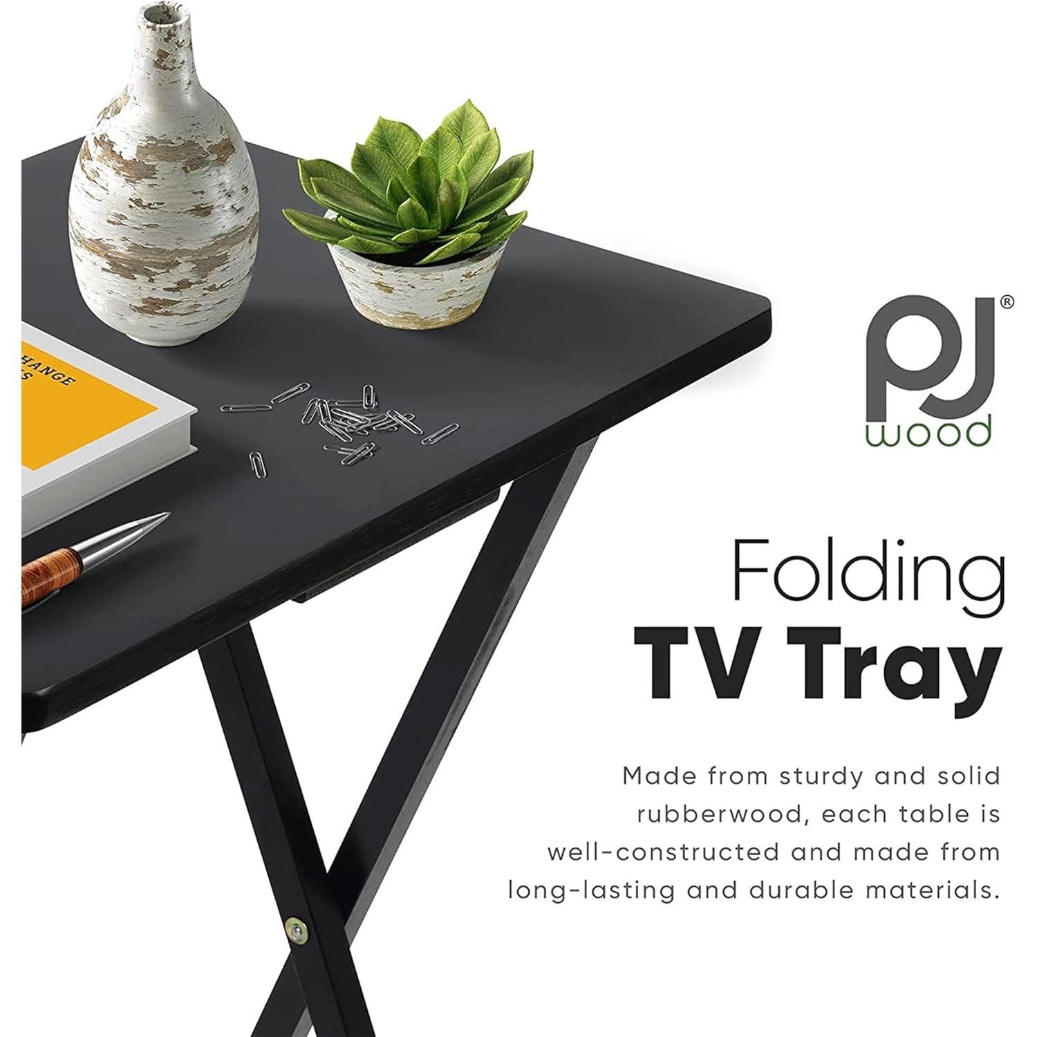 Conjunto de 2 Mesas Plegables PJ Wood, Color Negro, 48.4x37x66 cm