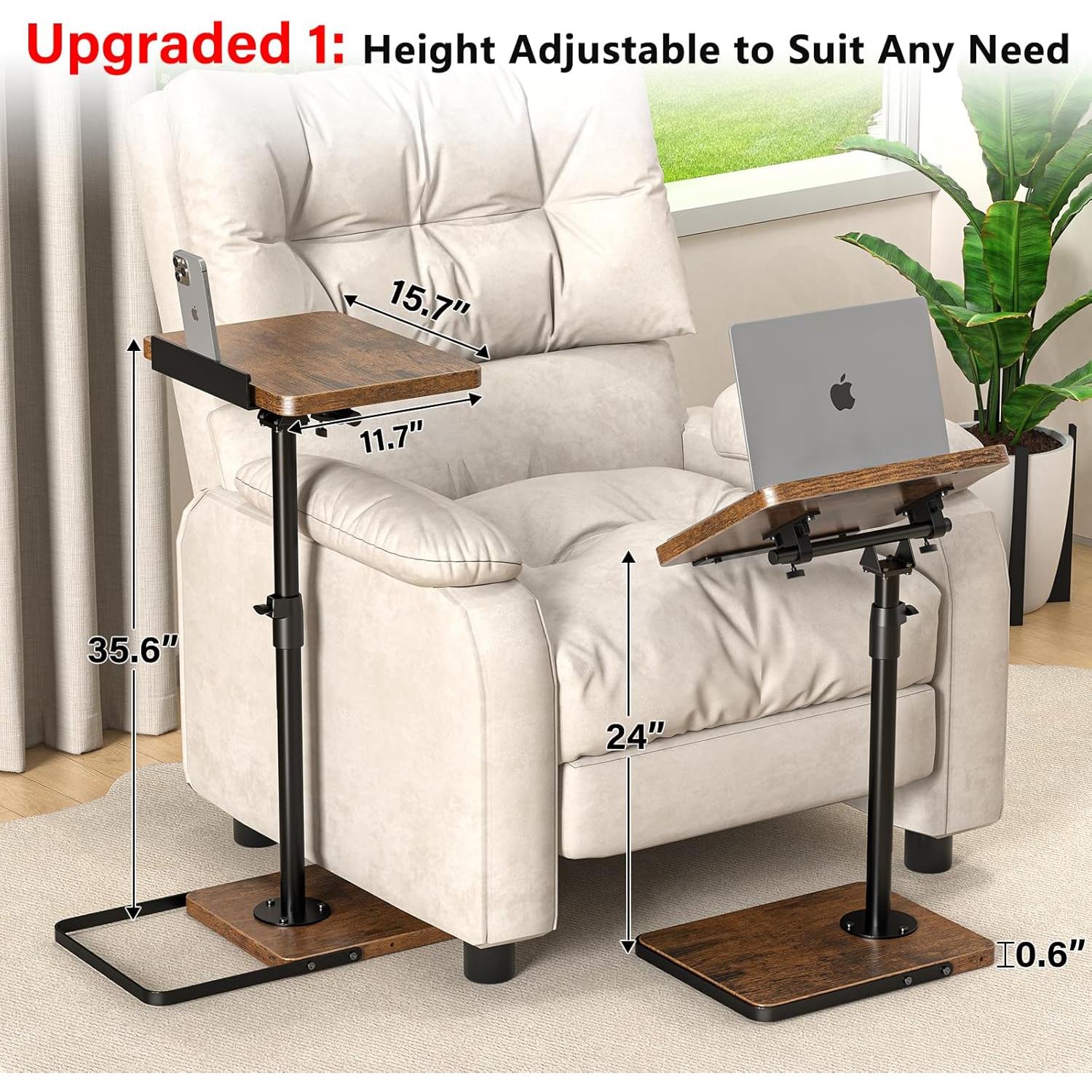 Mesa lateral ajustable Dataroad BZ-002, madera marrón, 360° giratoria