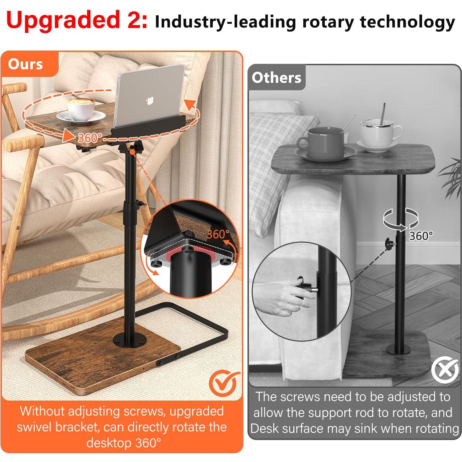 Mesa lateral ajustable Dataroad BZ-002, madera marrón, 360° giratoria