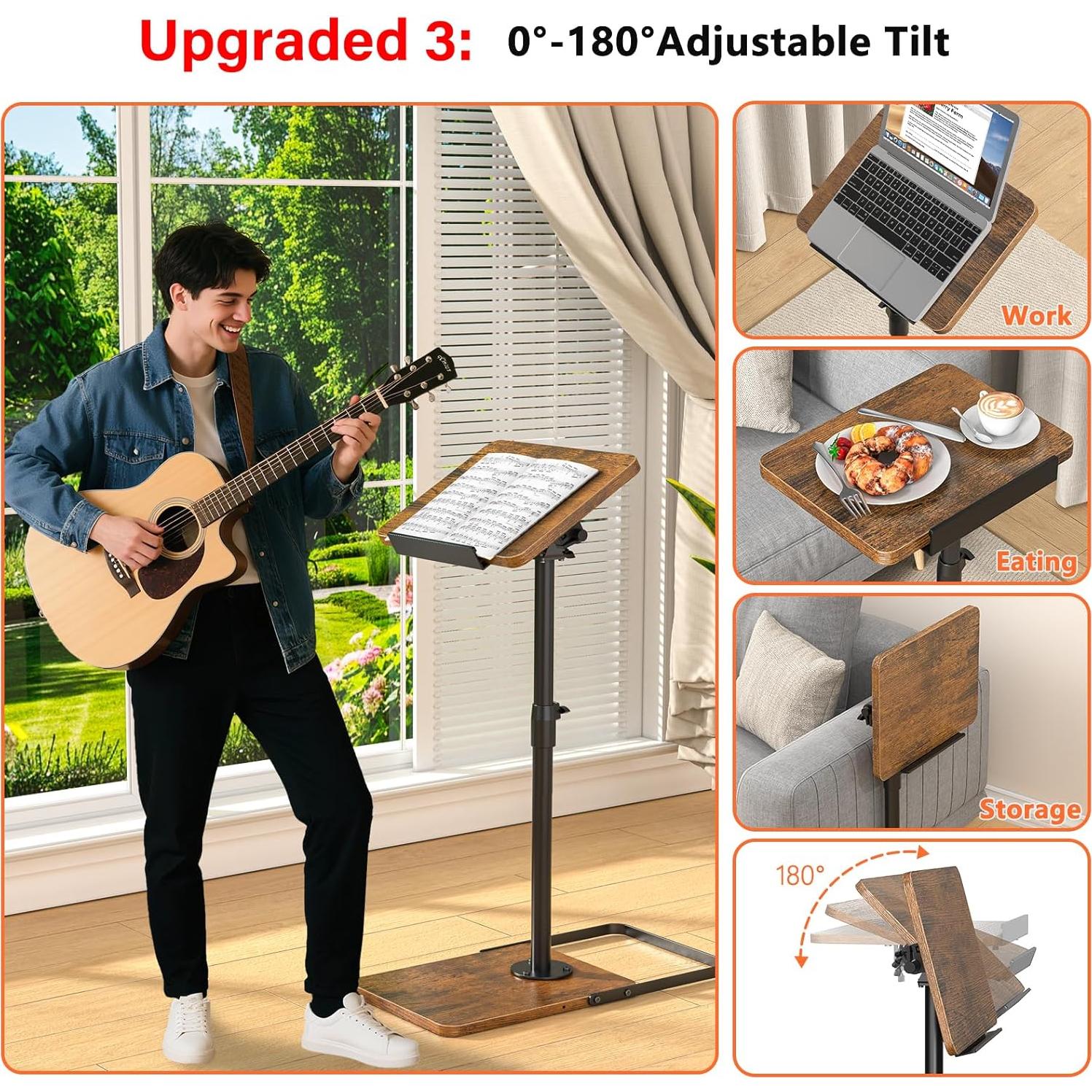 Mesa lateral ajustable Dataroad BZ-002, madera marrón, 360° giratoria