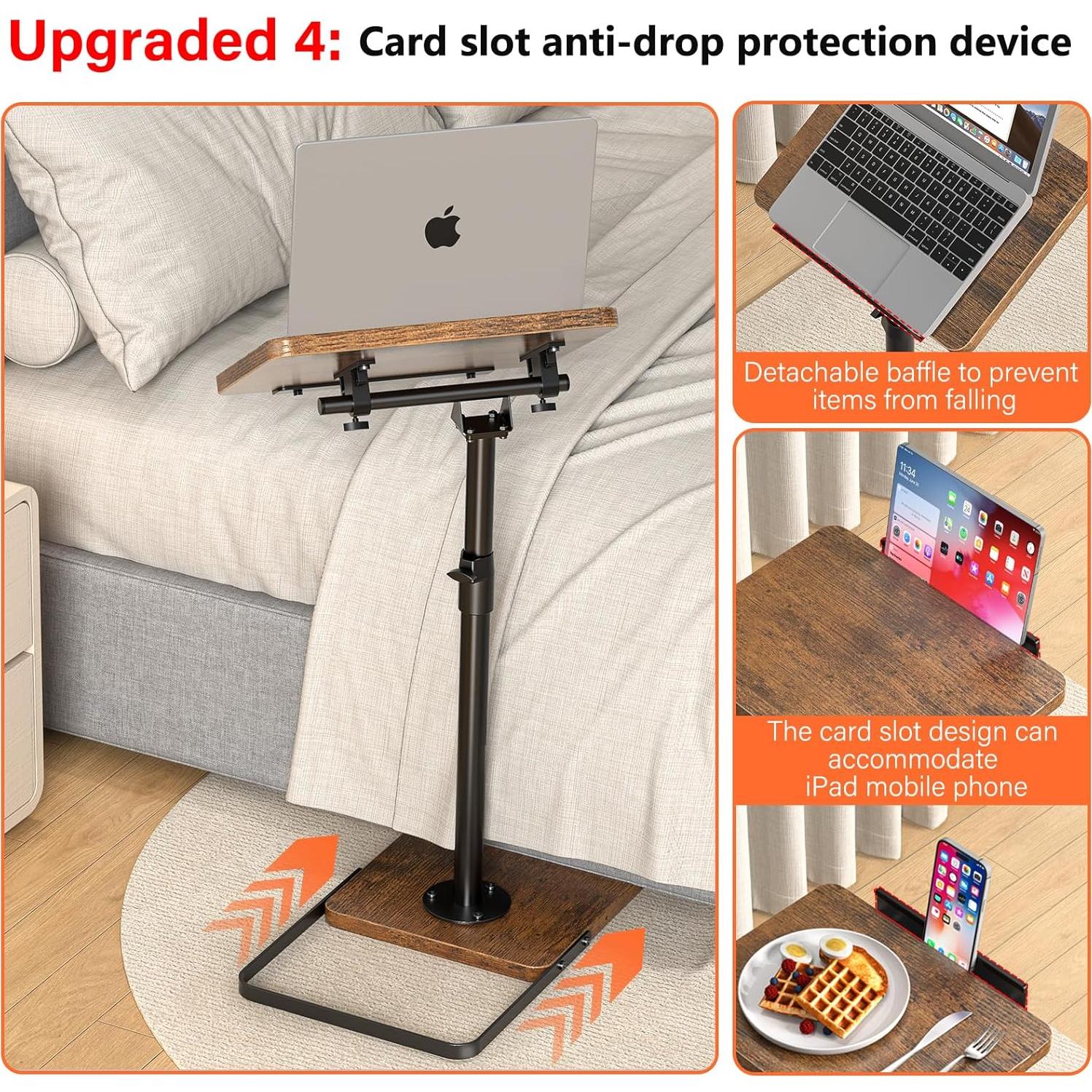Mesa lateral ajustable Dataroad BZ-002, madera marrón, 360° giratoria