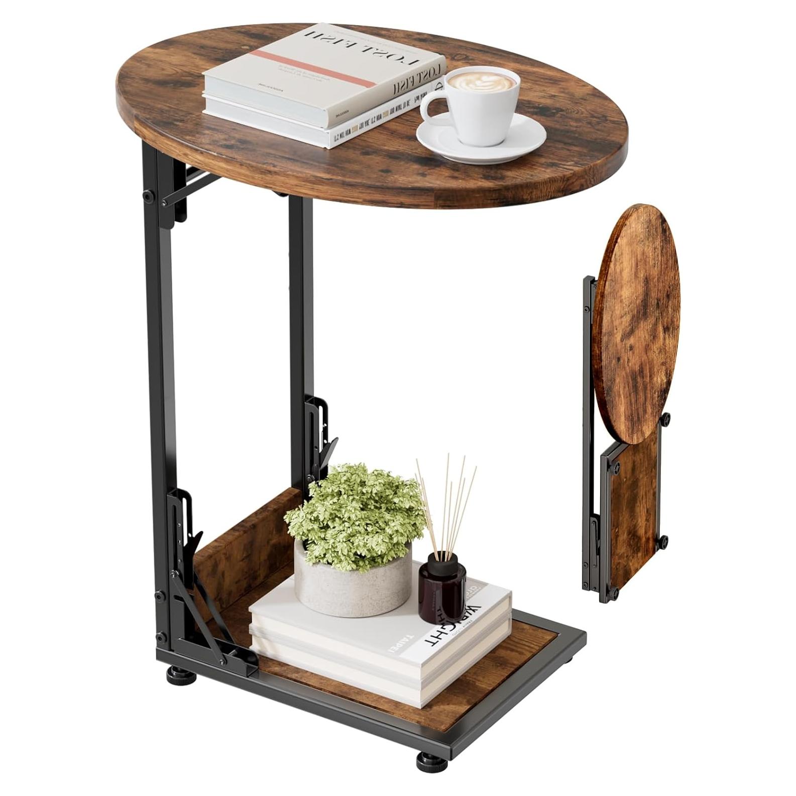 Mesa Lateral Plegable Elbourn Vintage, Metal y Madera 64 cm