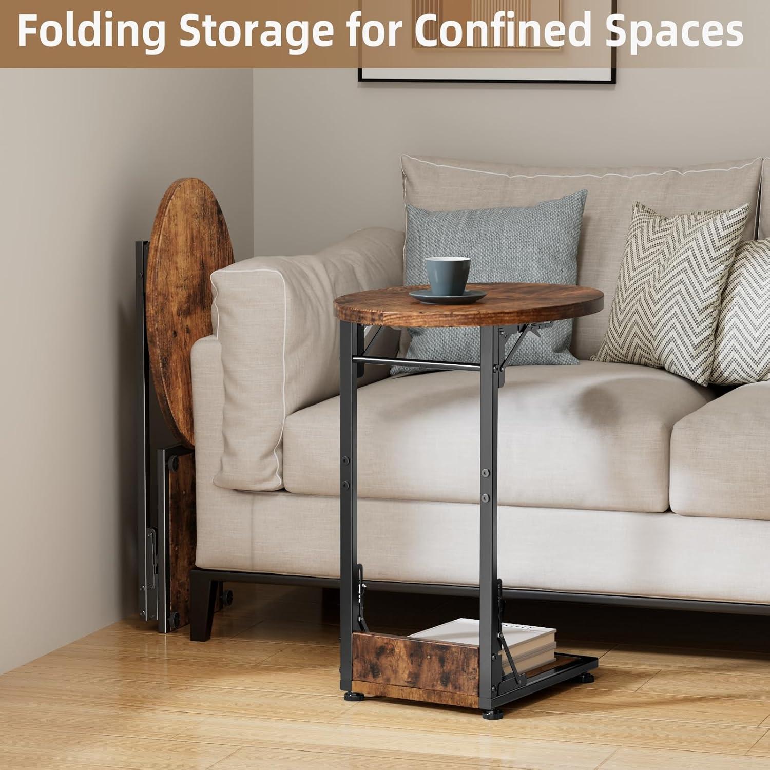 Mesa Lateral Plegable Elbourn Vintage, Metal y Madera 64 cm