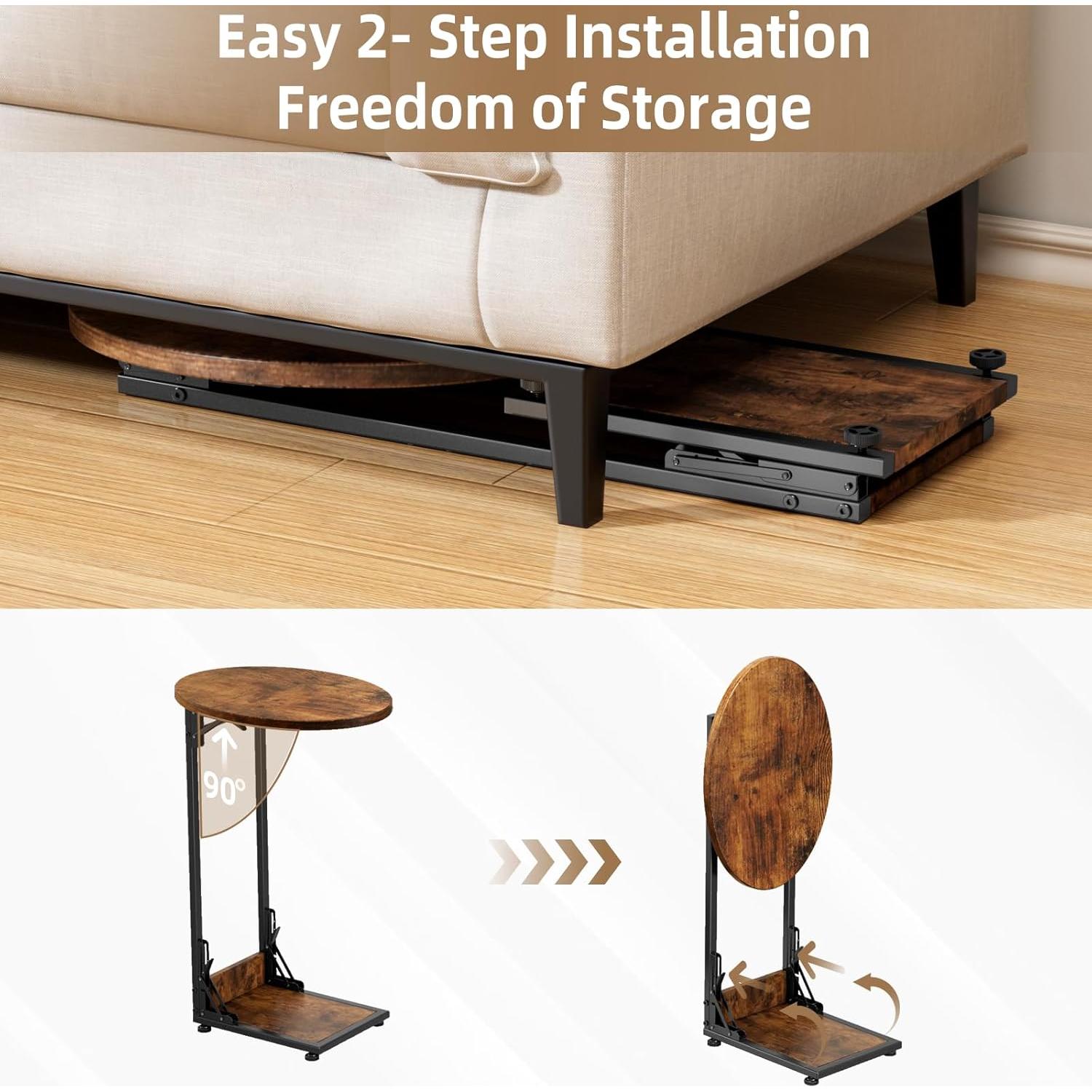 Mesa Lateral Plegable Elbourn Vintage, Metal y Madera 64 cm