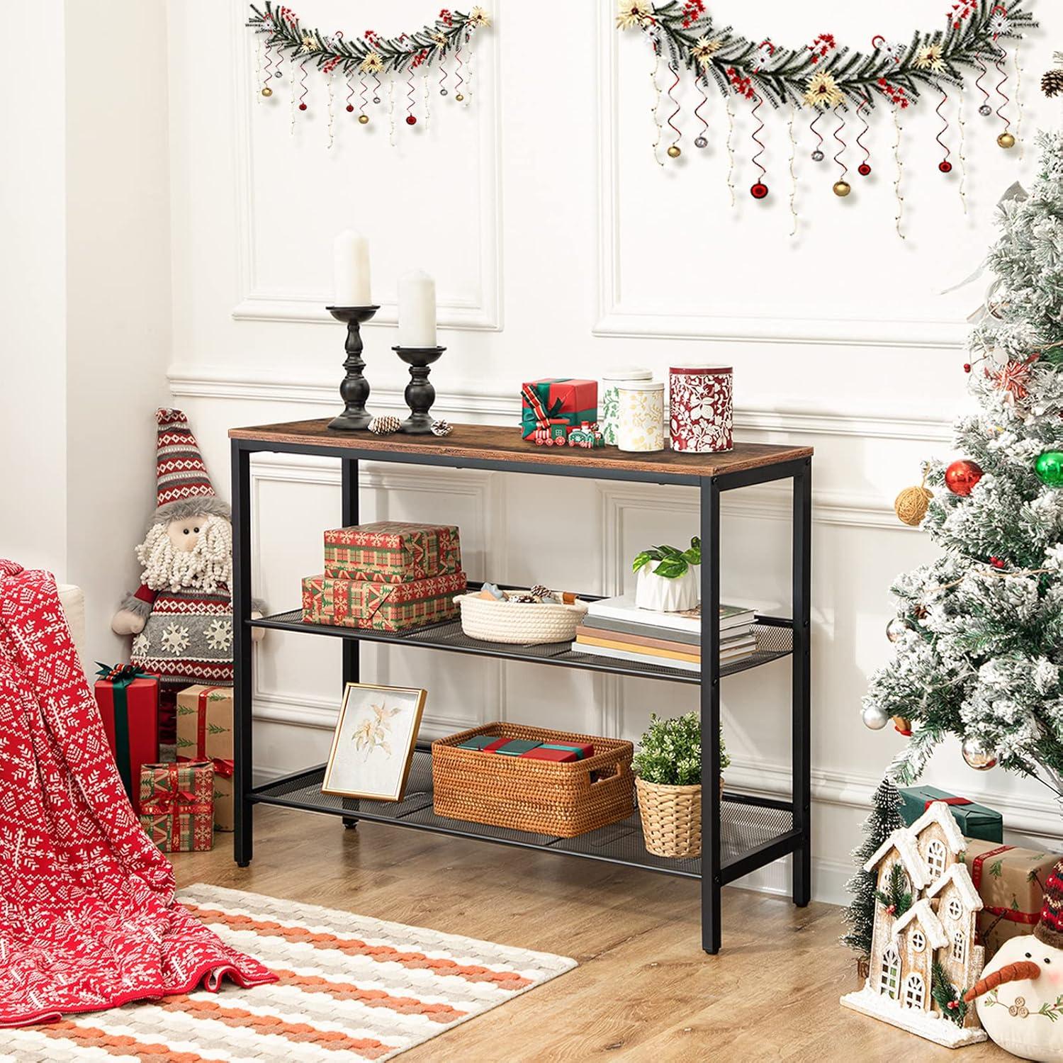 Mesa Consola HOOBRO SUVELAM, 100x35x80 cm, Marrón Rústico y Negro