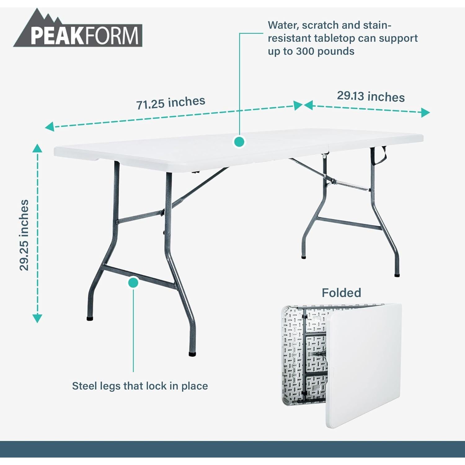 Mesa Plegable Blanca Peakform 1.83m para 6 Personas