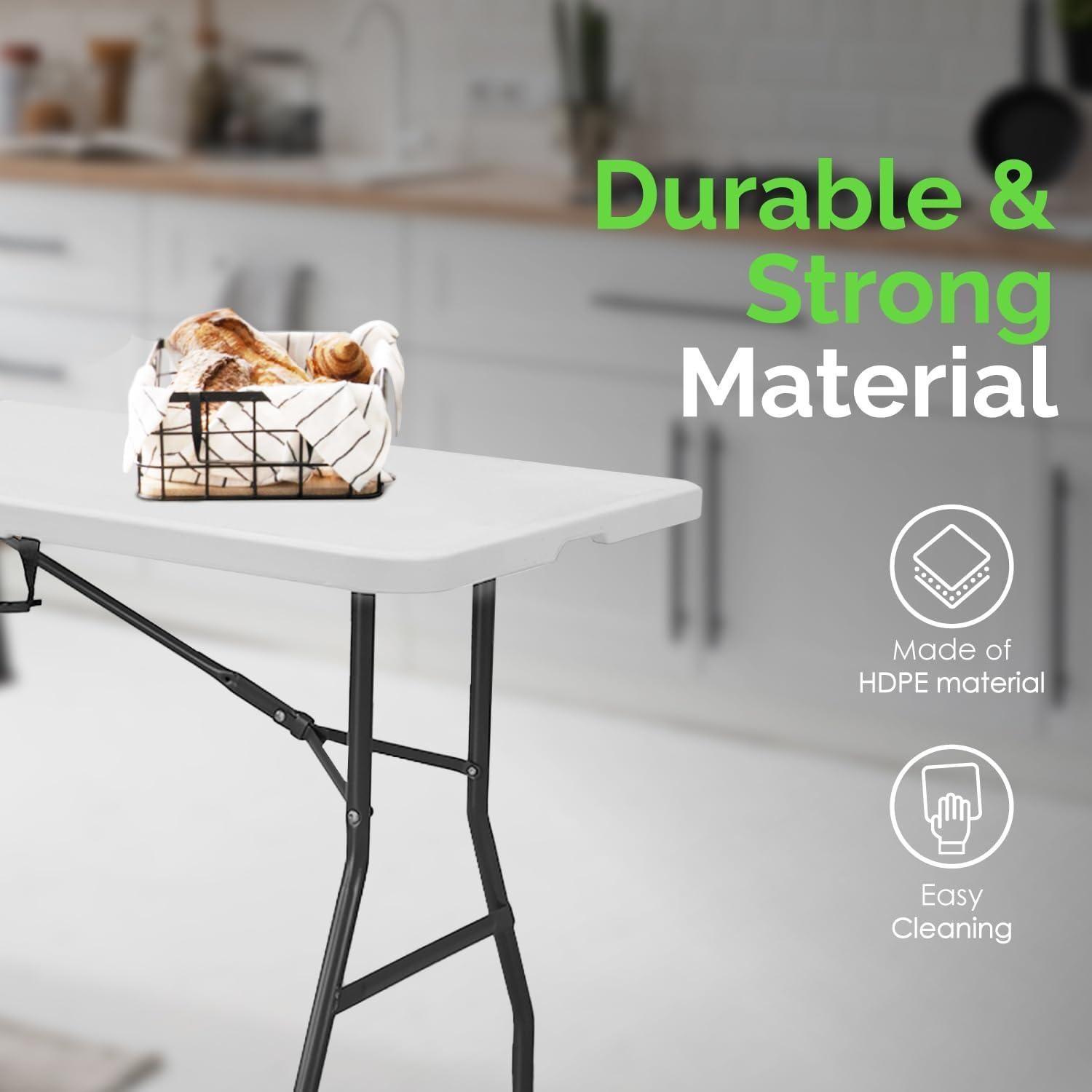 Mesa Plegable Blanca EconoHome 182x76 cm Alta Resistencia