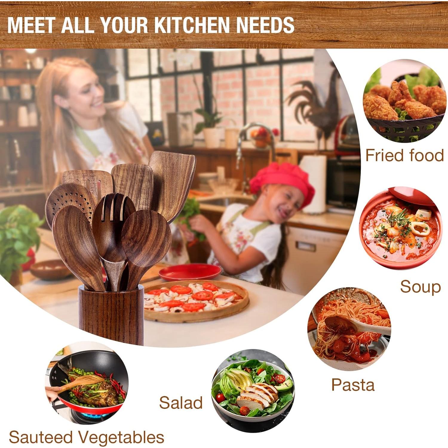 Juego de Utensilios de Cocina de Madera de Teca - 9 Piezas