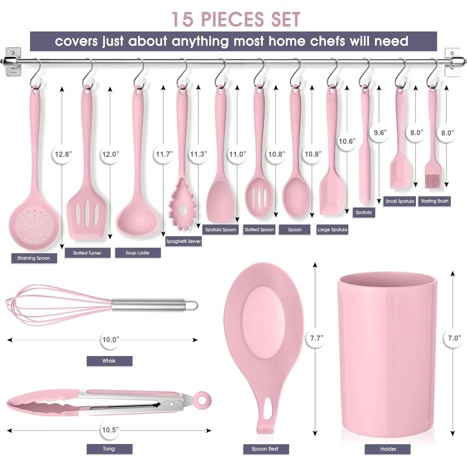 Juego de Utensilios de Cocina E-far 15 Piezas Silicona Rosa