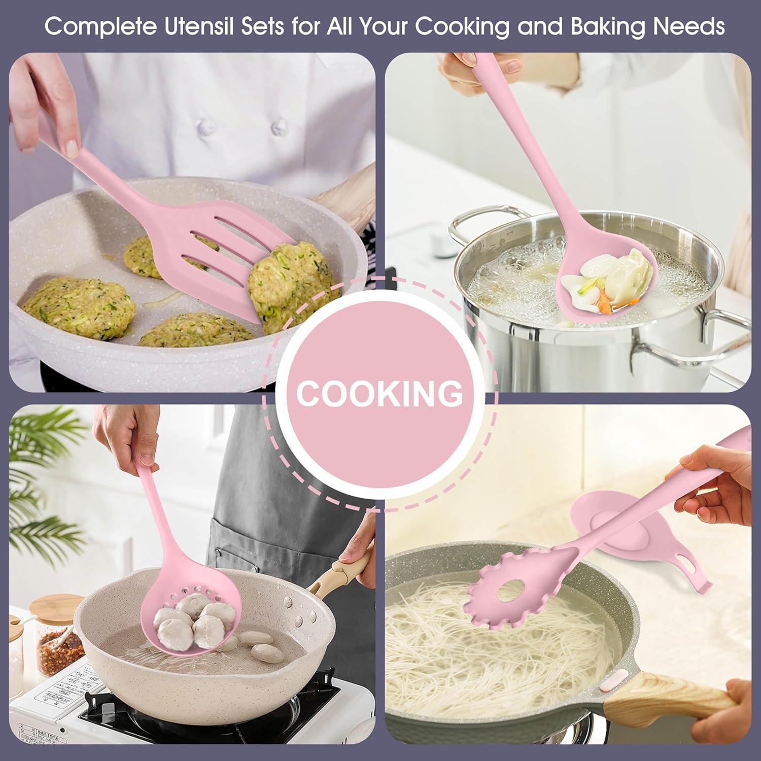 Juego de Utensilios de Cocina E-far 15 Piezas Silicona Rosa