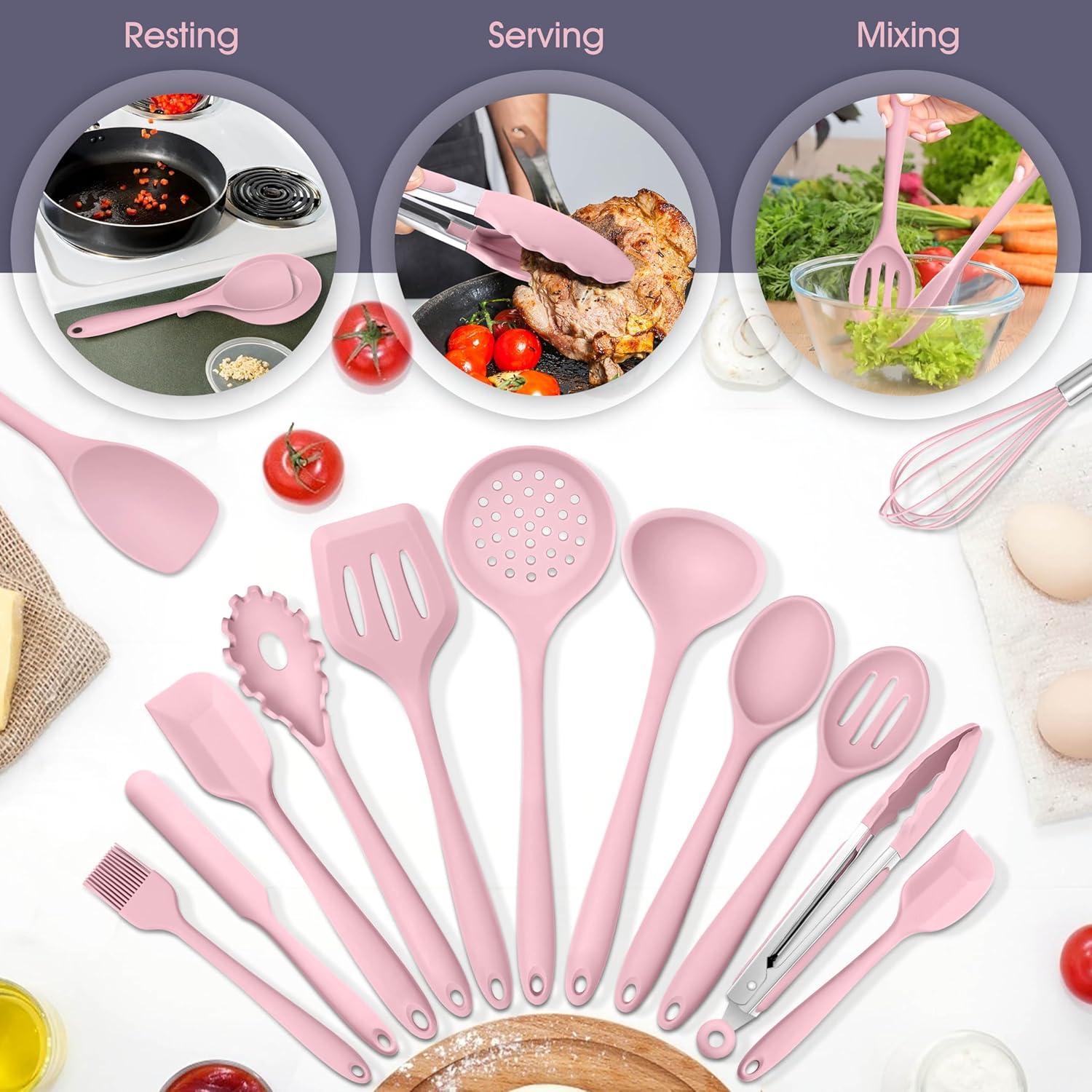 Juego de Utensilios de Cocina E-far 15 Piezas Silicona Rosa