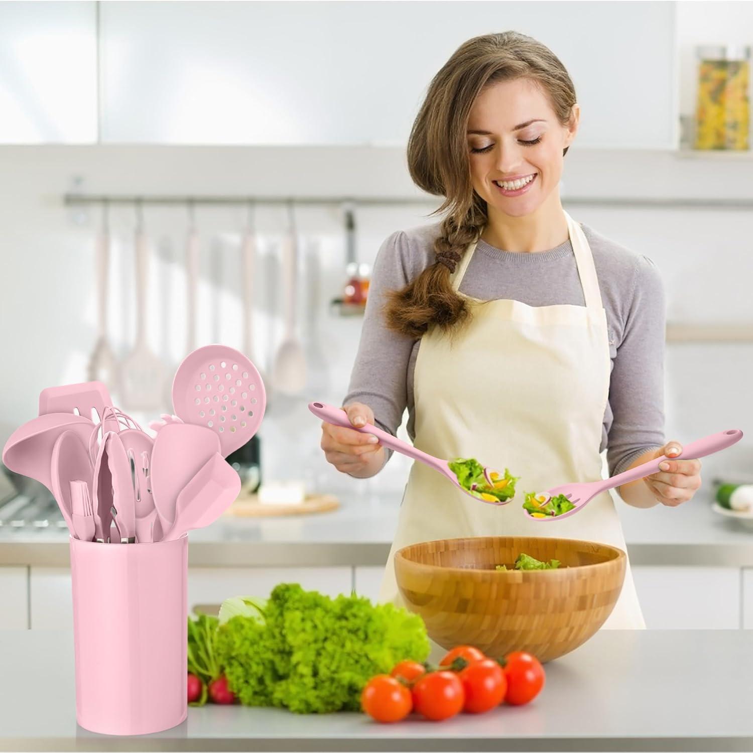 Juego de Utensilios de Cocina E-far 15 Piezas Silicona Rosa
