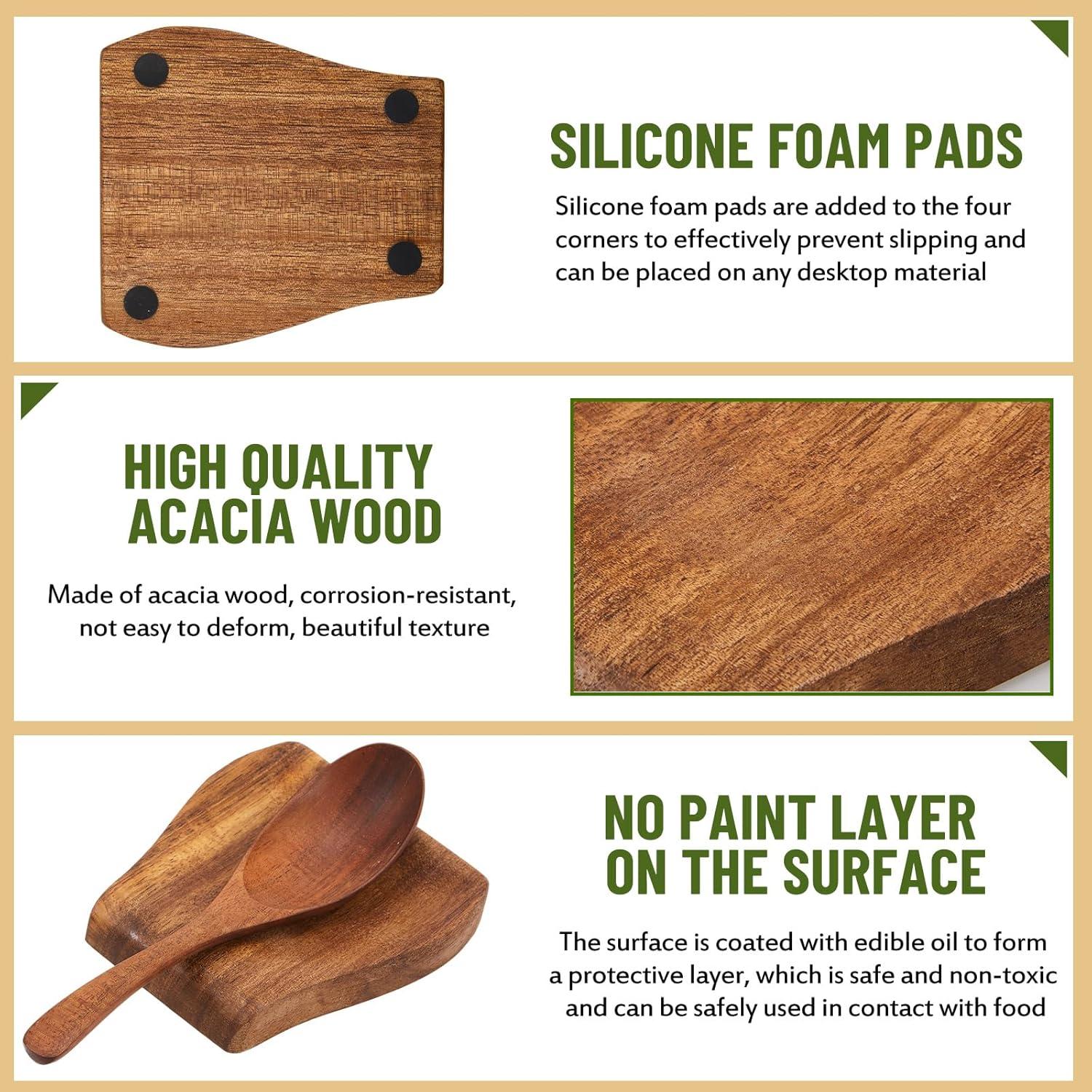 Juego de 4 Soportes para Cucharas de Madera Acacia con Soporte Metal