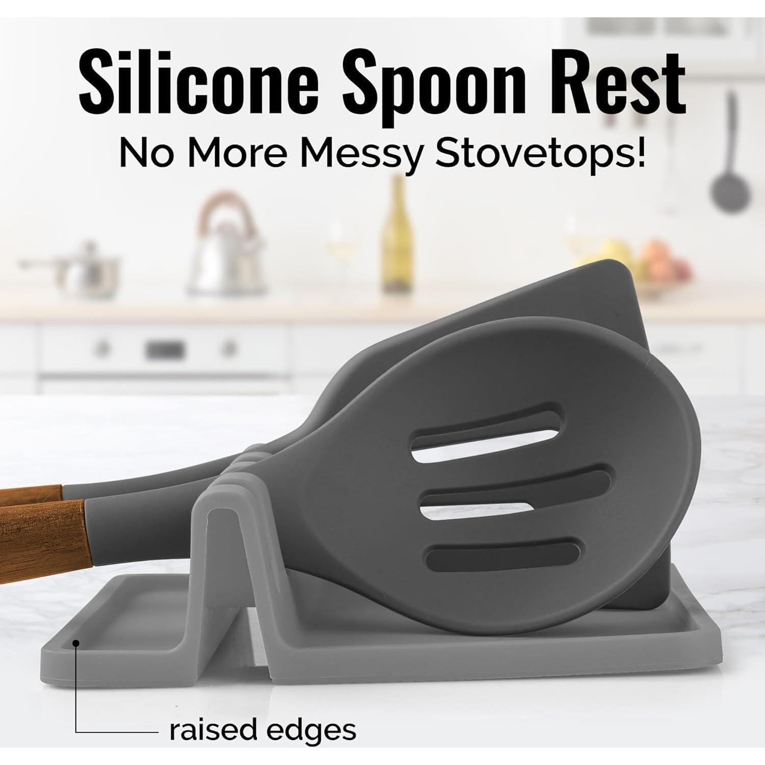 Soporte de Utensilios de Cocina Nice Day Silicona Gris - Resistente al Calor