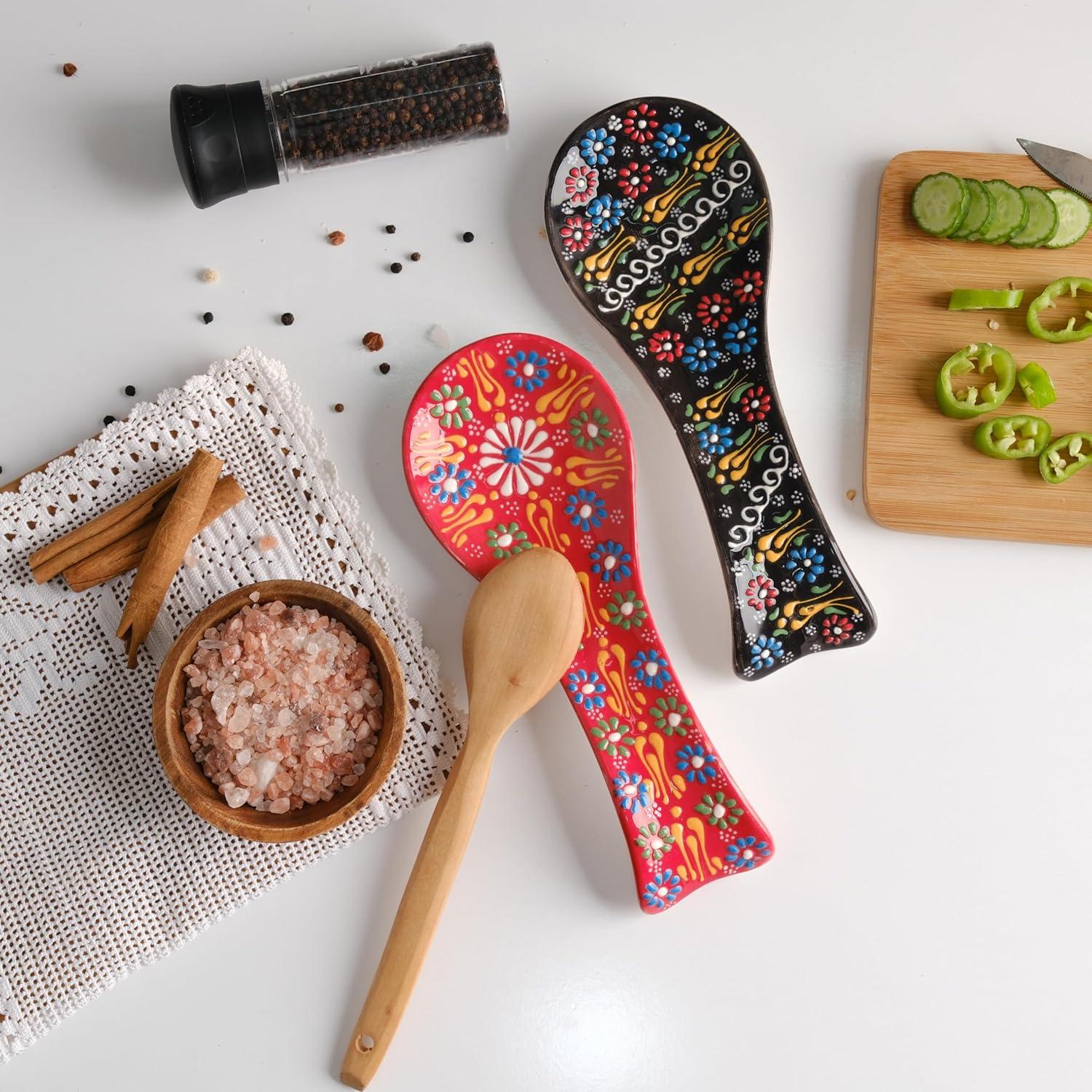 Soporte de Cuchara de Cerámica Ceramicci 12.7 cm Negro-Rojo