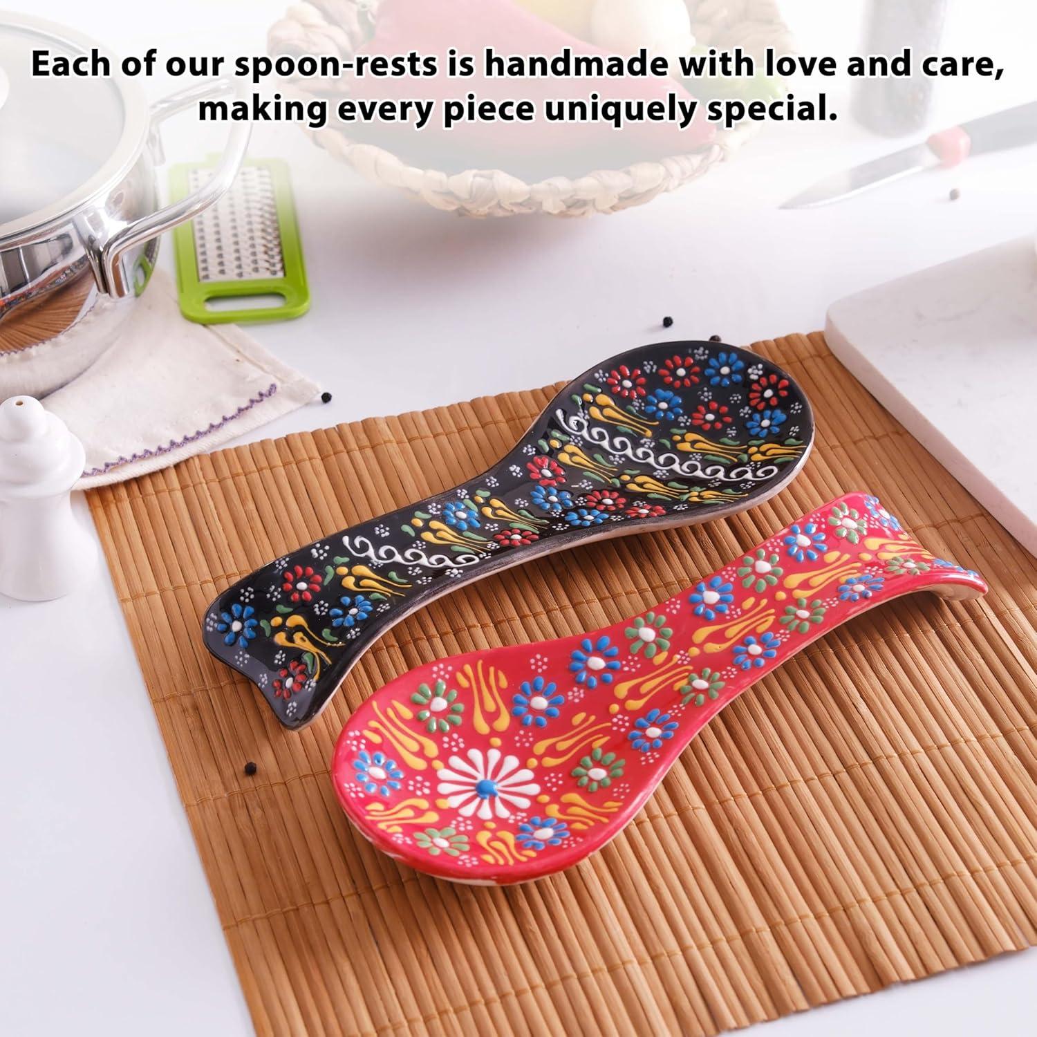 Soporte de Cuchara de Cerámica Ceramicci 12.7 cm Negro-Rojo