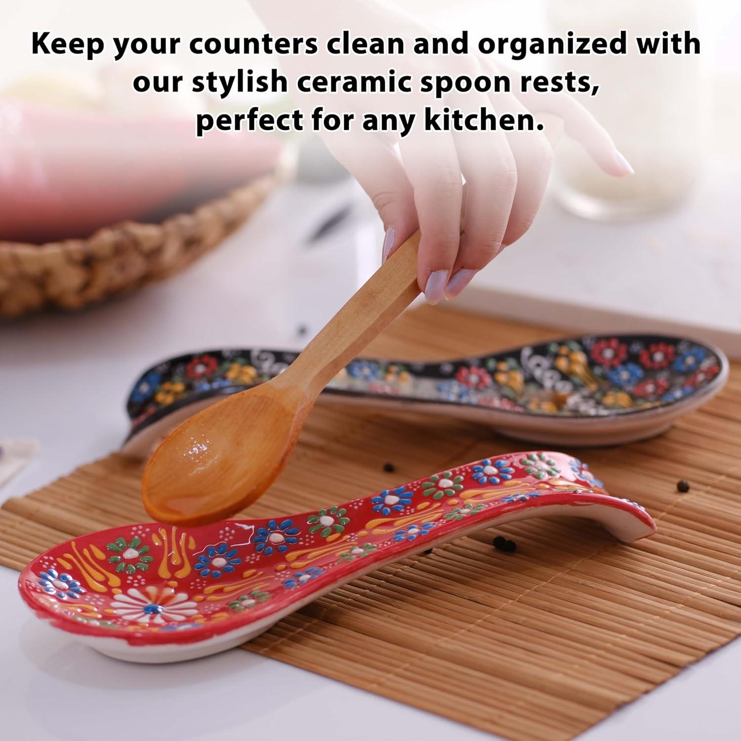 Soporte de Cuchara de Cerámica Ceramicci 12.7 cm Negro-Rojo