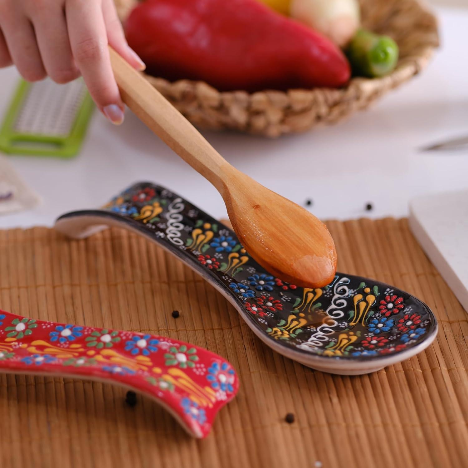 Soporte de Cuchara de Cerámica Ceramicci 12.7 cm Negro-Rojo