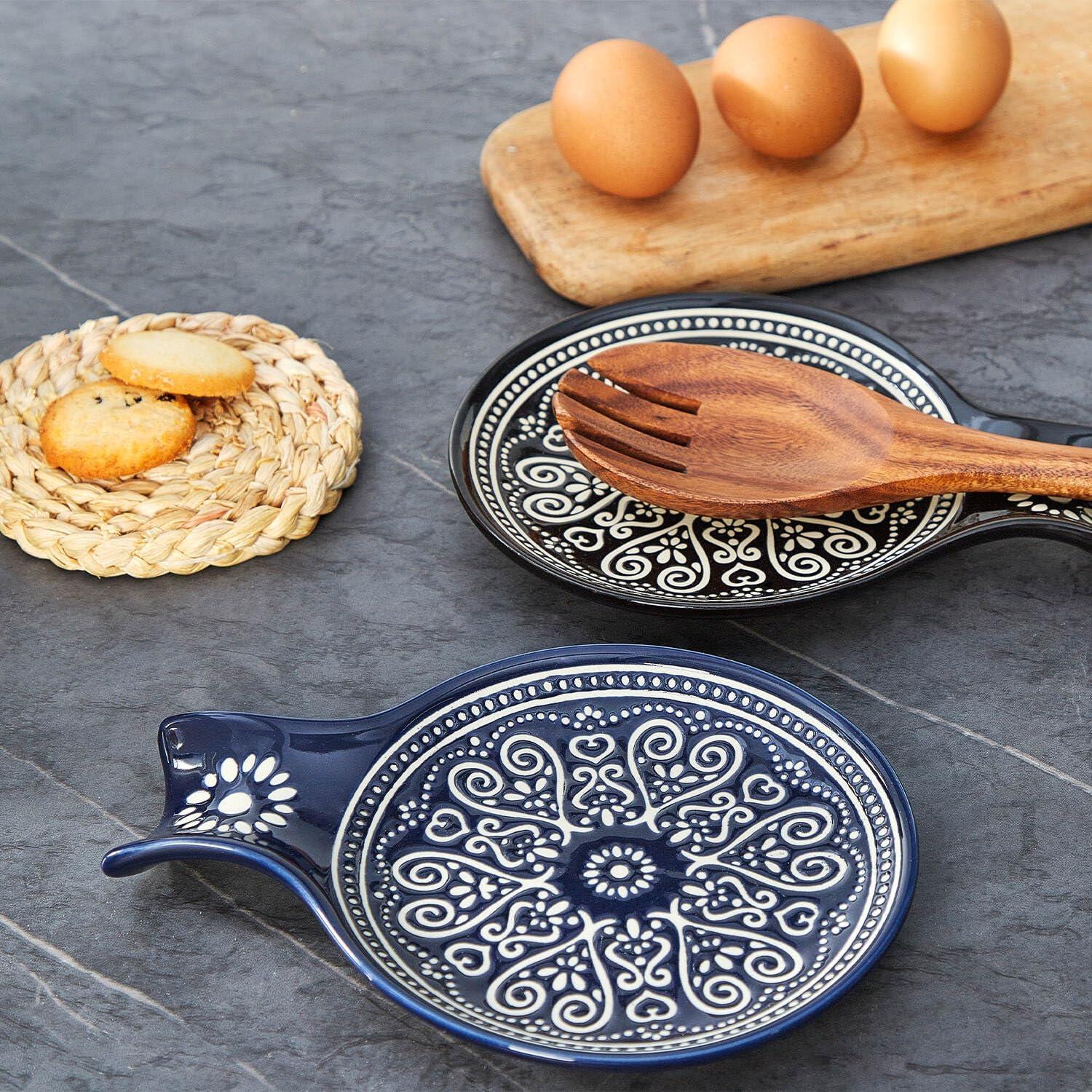 Soporte de Cuchara de Cerámica Azul Delpnana 14.5 cm Decorativo