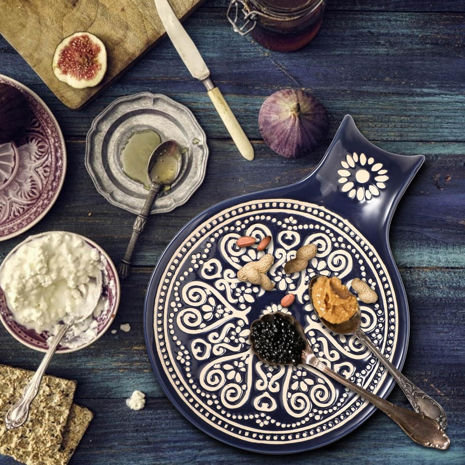 Soporte de Cuchara de Cerámica Azul Delpnana 14.5 cm Decorativo