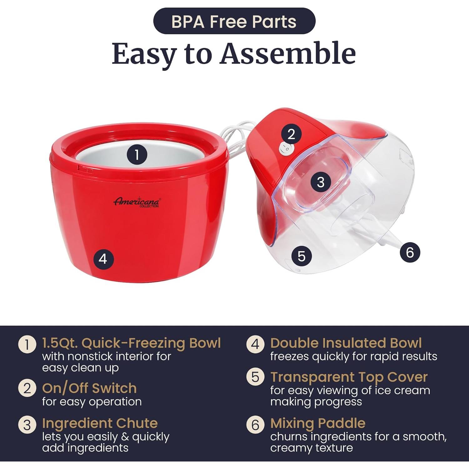 Máquina de Helados Eléctrica Maxi-Matic EIM-1400R 1.5L Rojo