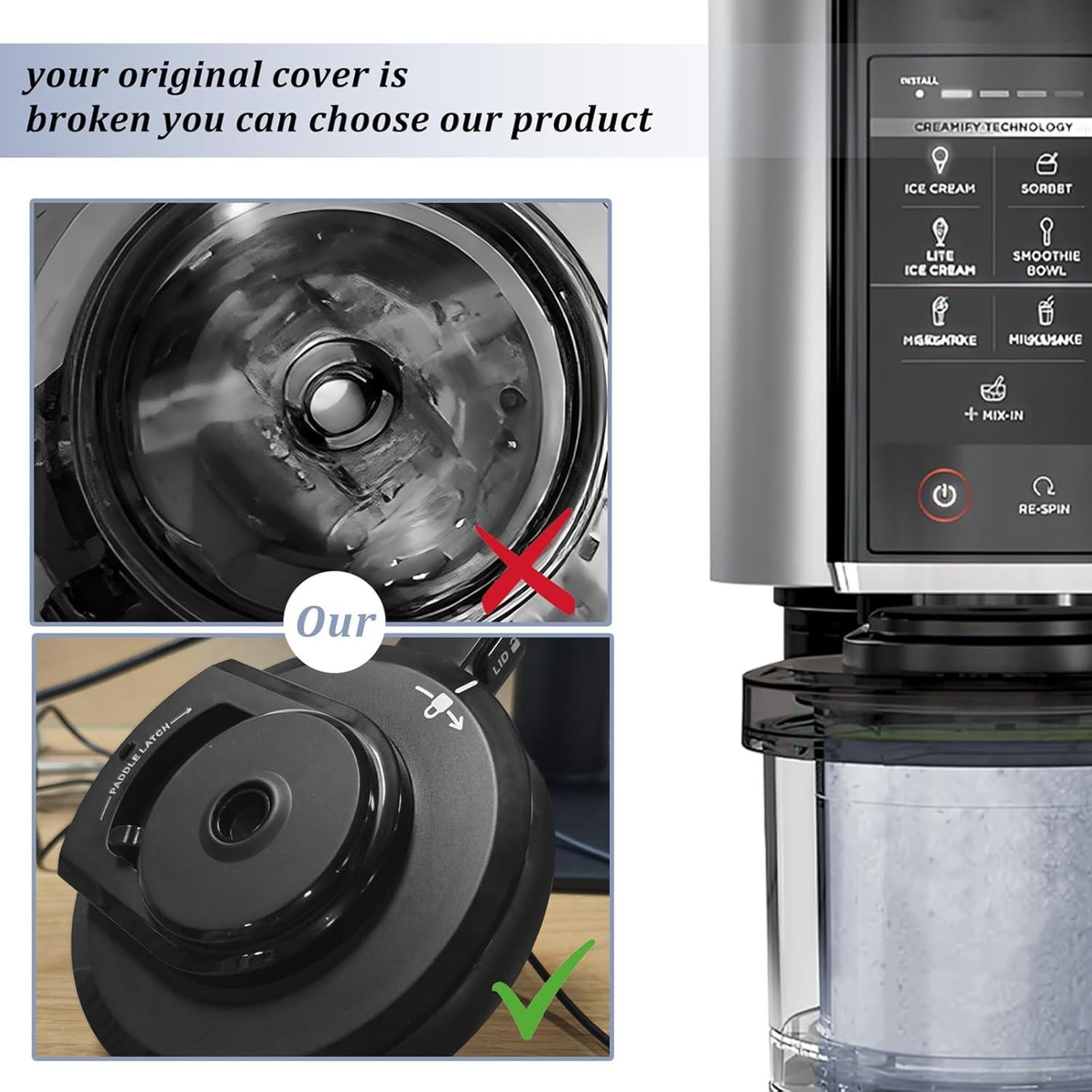 Tapa de Repuesto para Tazón Ninja CREAMi - Compatible NC299AMZ, NC300, NC301