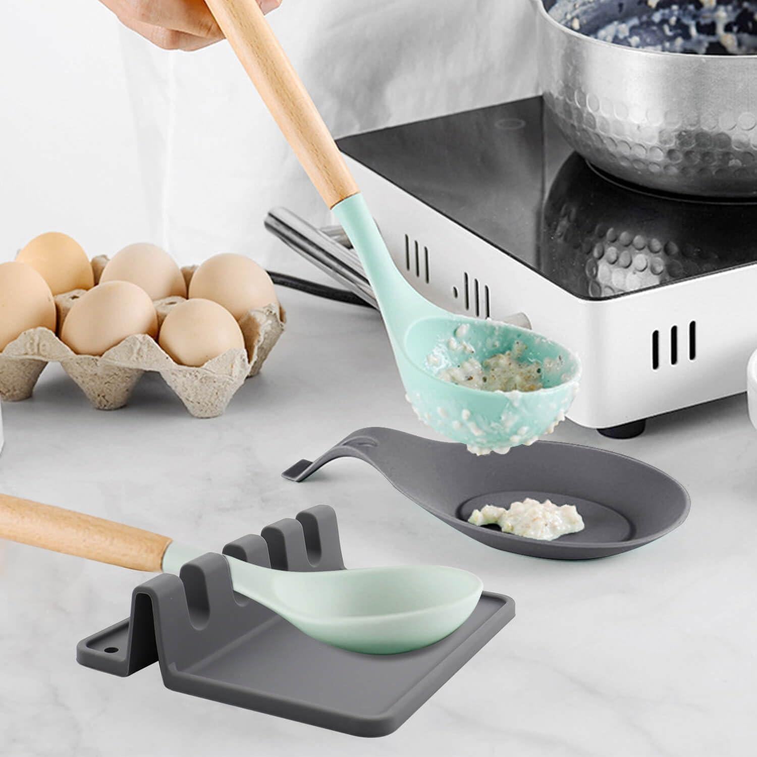 Soporte de Cuchara de Silicona RUIQINQI Gris Antideslizante