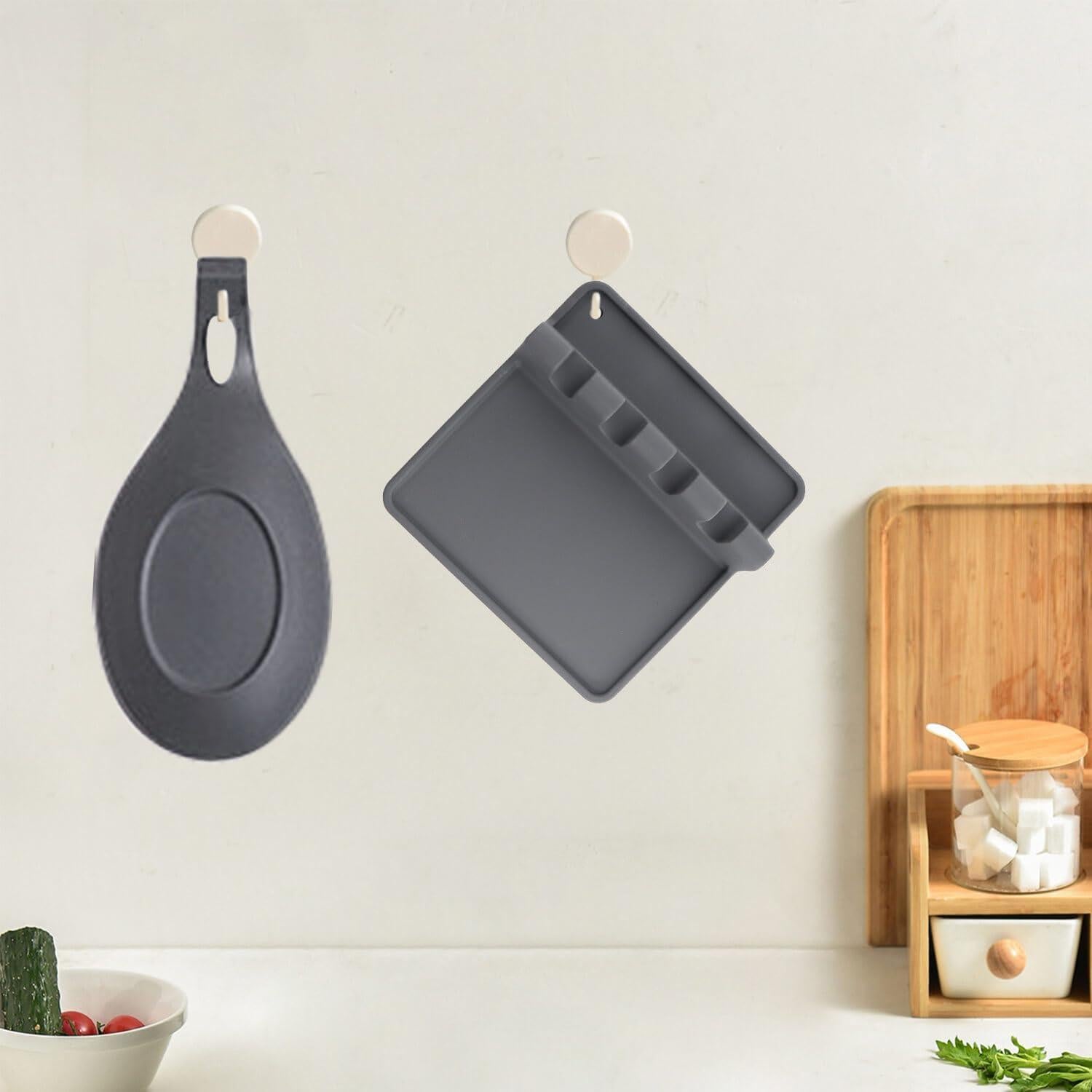 Soporte de Cuchara de Silicona RUIQINQI Gris Antideslizante