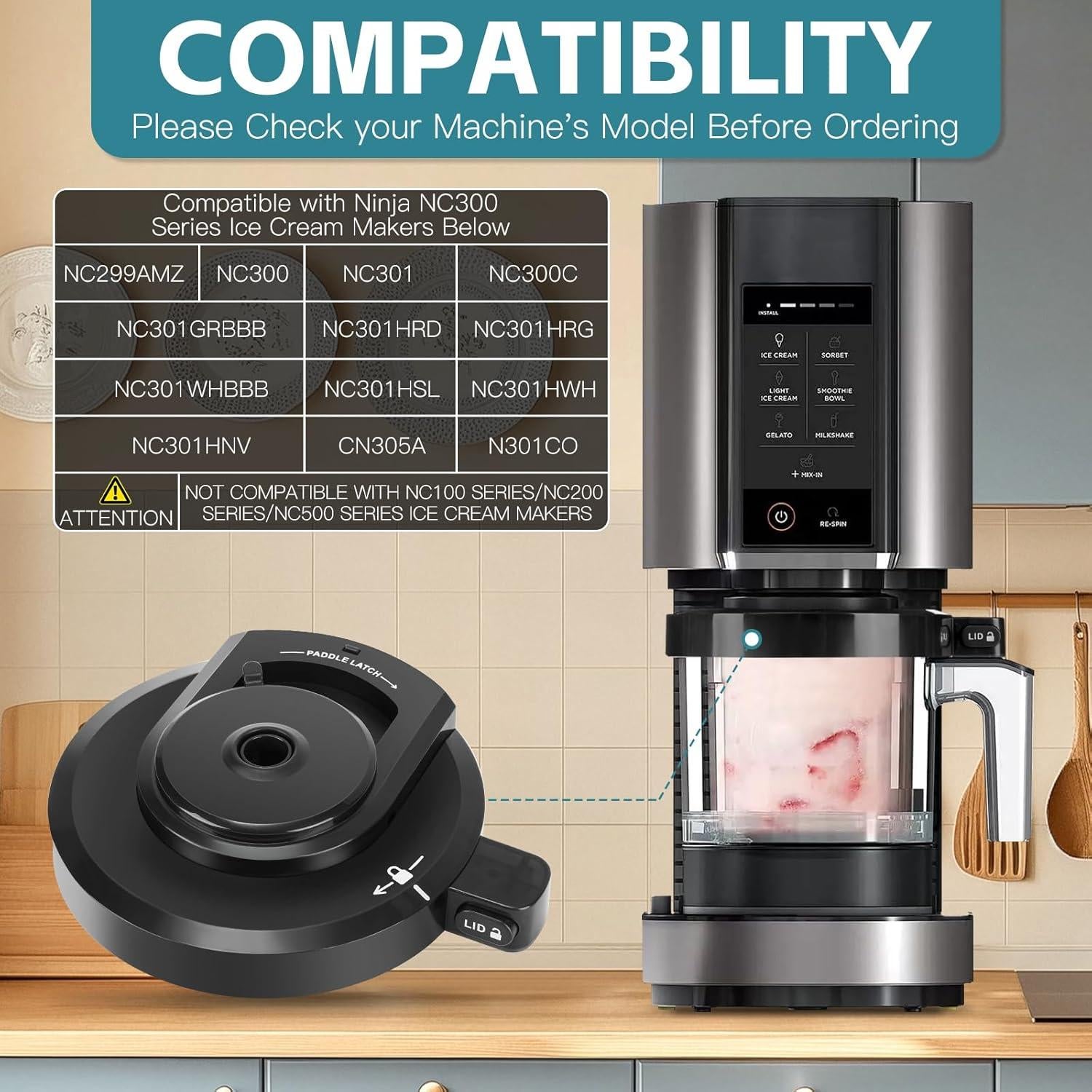 Tapa de tazón exterior Ninja Creami NC300 con anillo de sellado