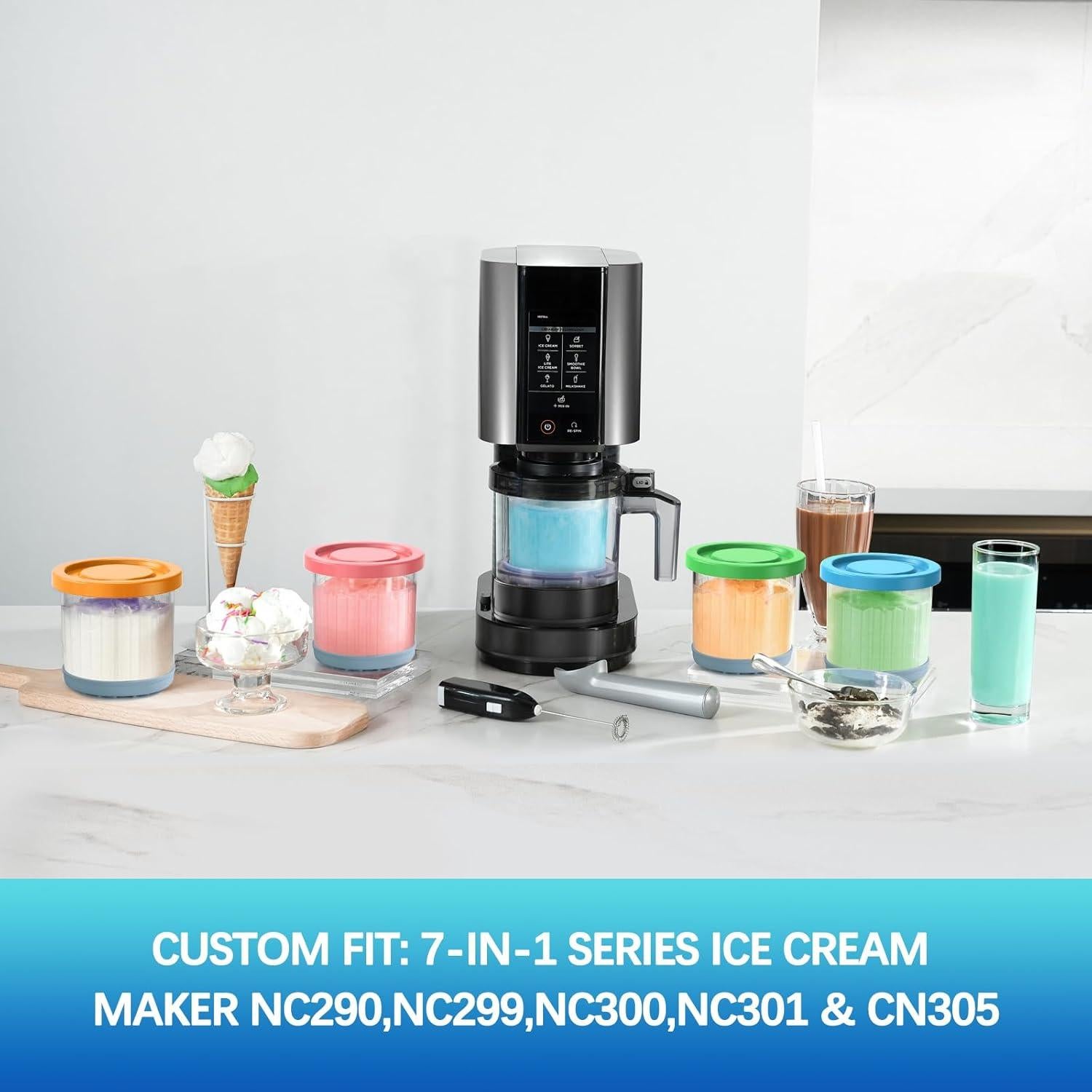 Contenedores Ninja Creami DENEBORE 16oz Paquete de 4 Reutilizables