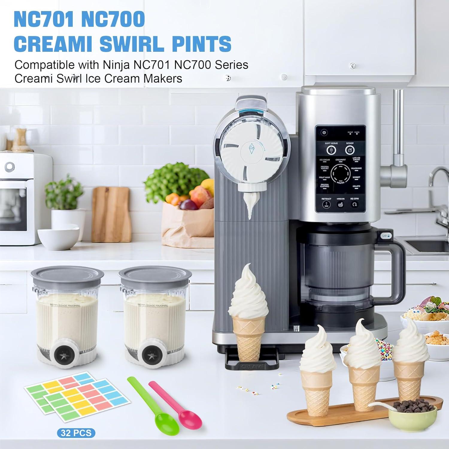 Paquete de 2 Pints Ninja Creami Swirl 16 oz con Tapas Grises
