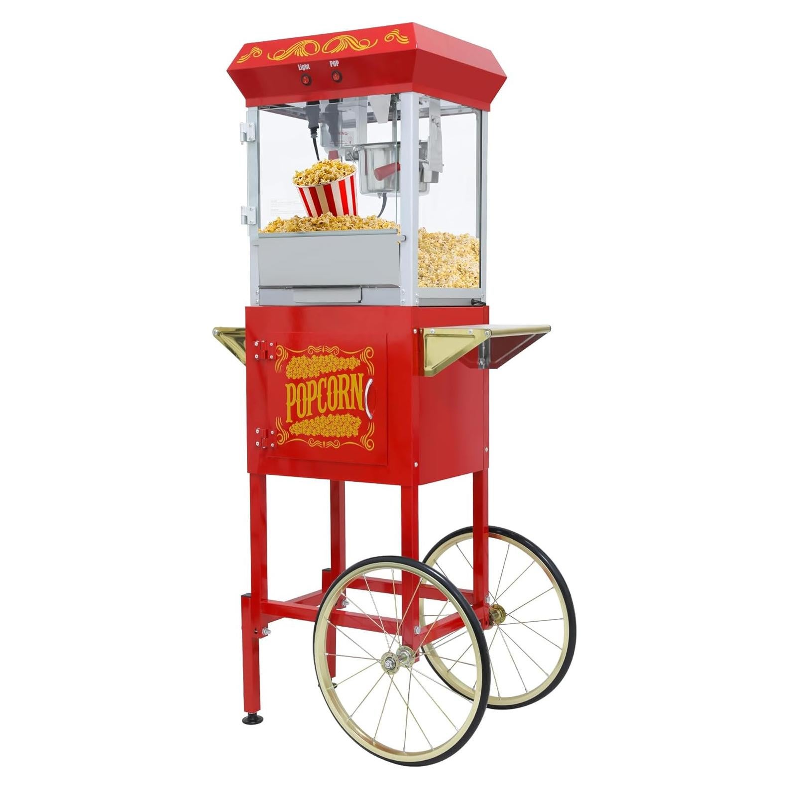 Máquina de Palomitas Sesslife 8oz con Carrito Rojo Desmontable