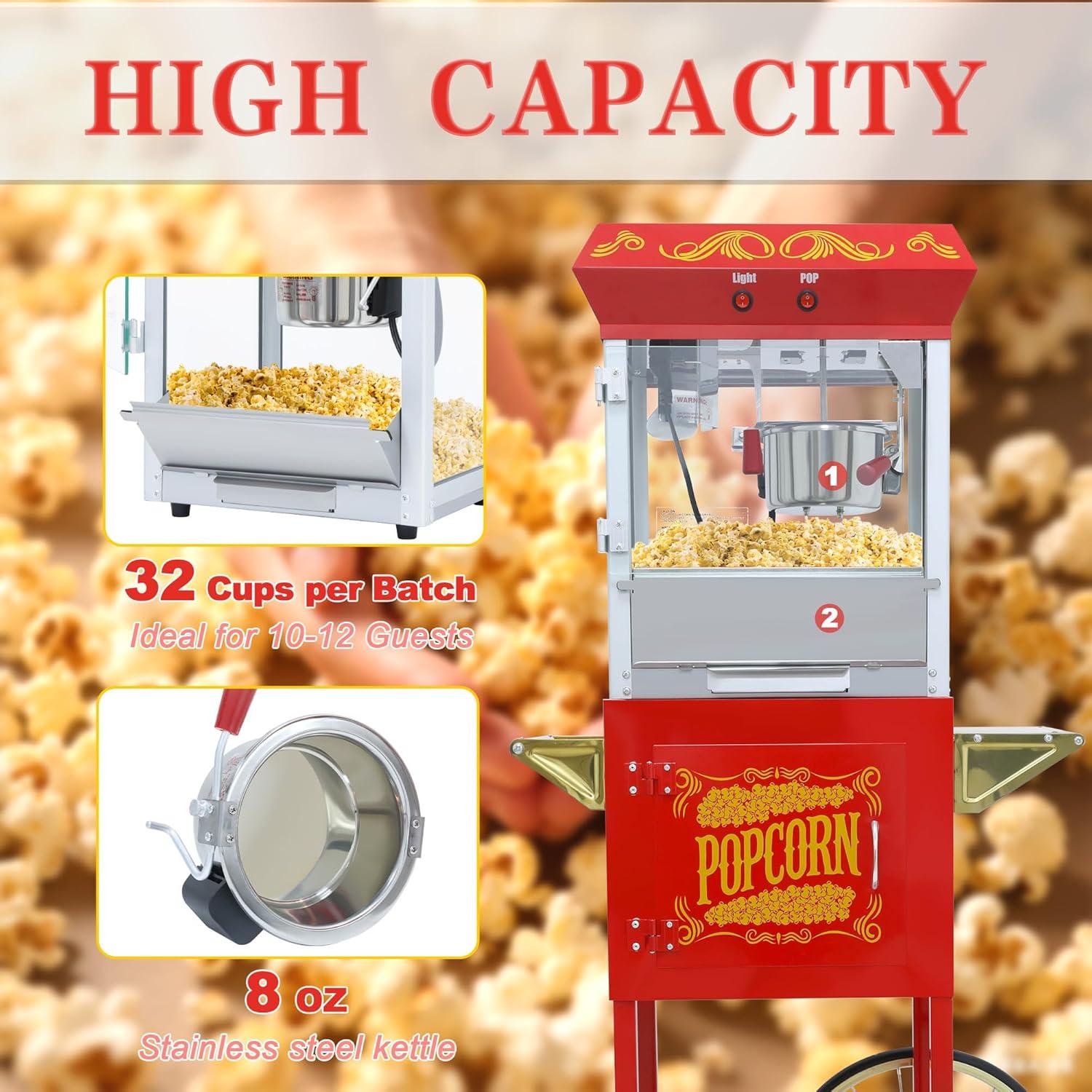 Máquina de Palomitas Sesslife 8oz con Carrito Rojo Desmontable