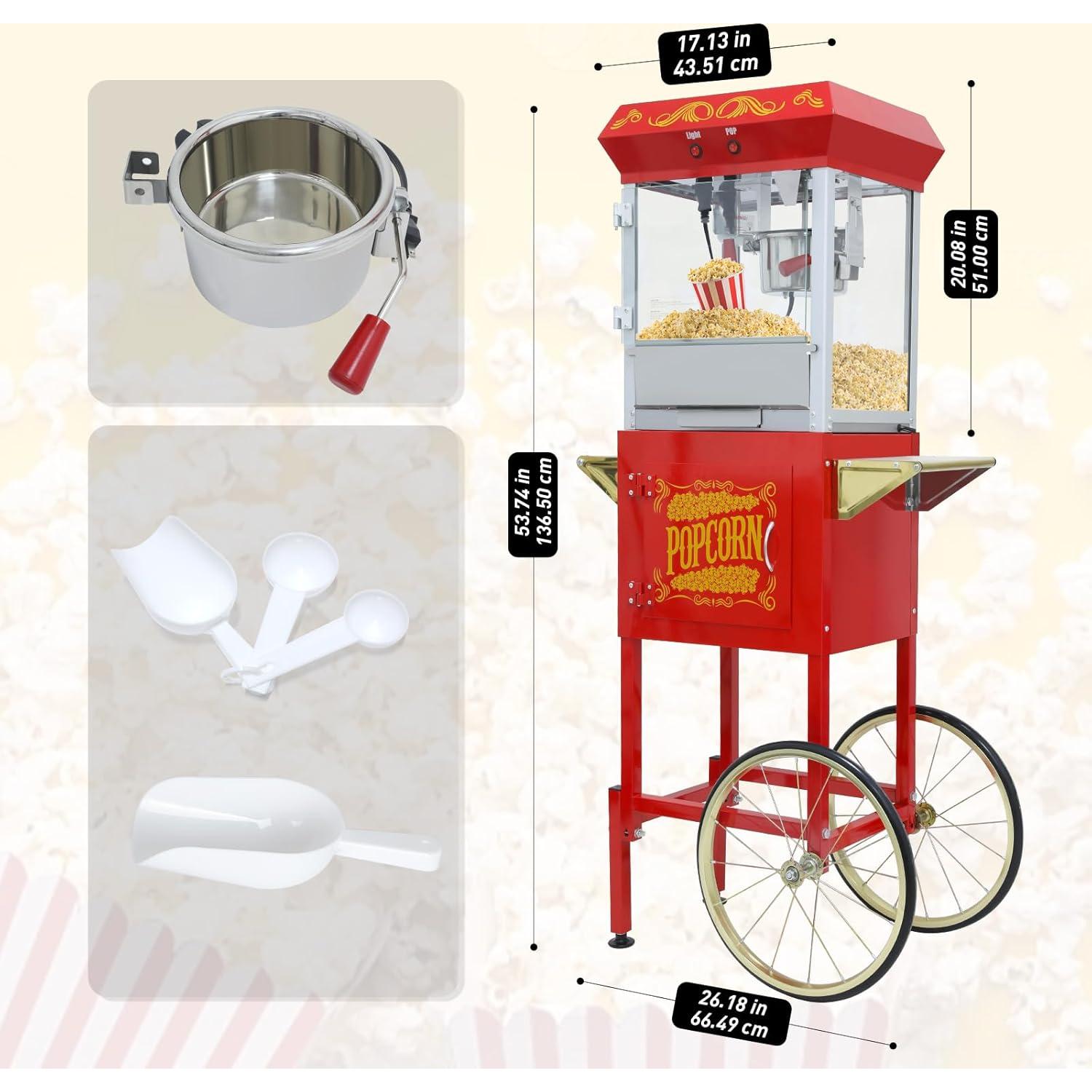 Máquina de Palomitas Sesslife 8oz con Carrito Rojo Desmontable