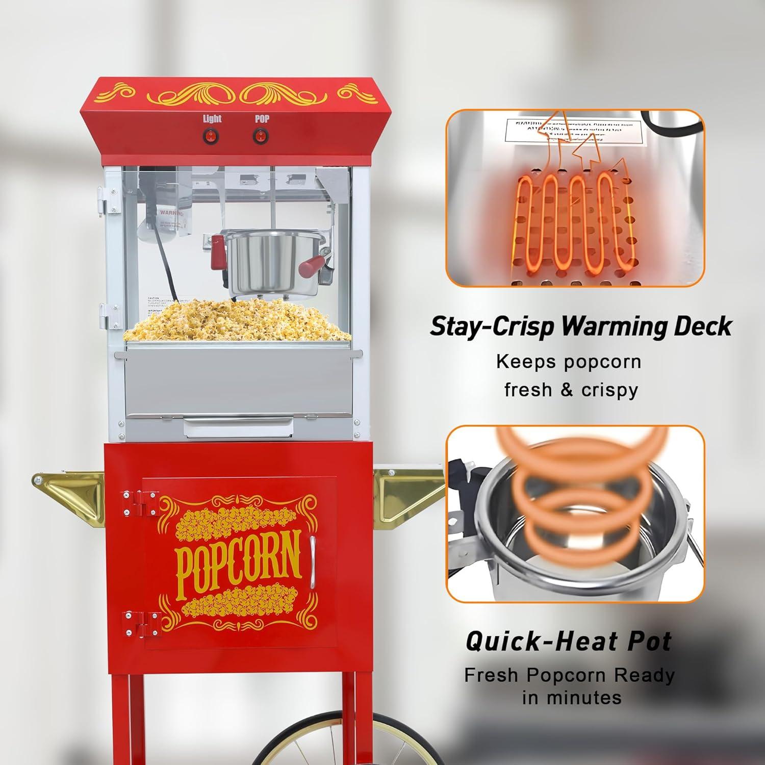 Máquina de Palomitas Sesslife 8oz con Carrito Rojo Desmontable